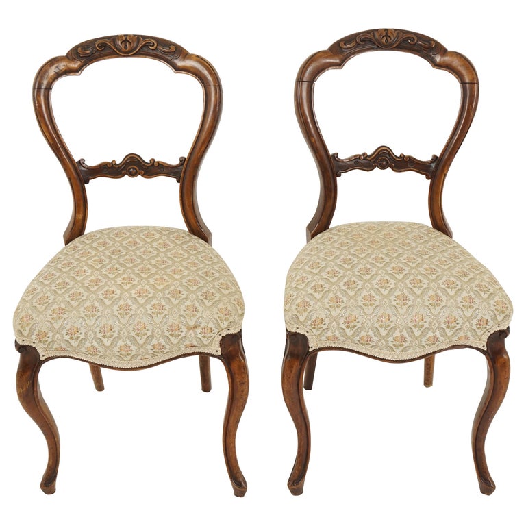 Antique Pair of Chairs, Carved Walnut, Balloon Back, Scotland 1880, B2704  at 1stDibs | antique balloon back chair, balloon back chairs for sale, balloon  chairs for sale