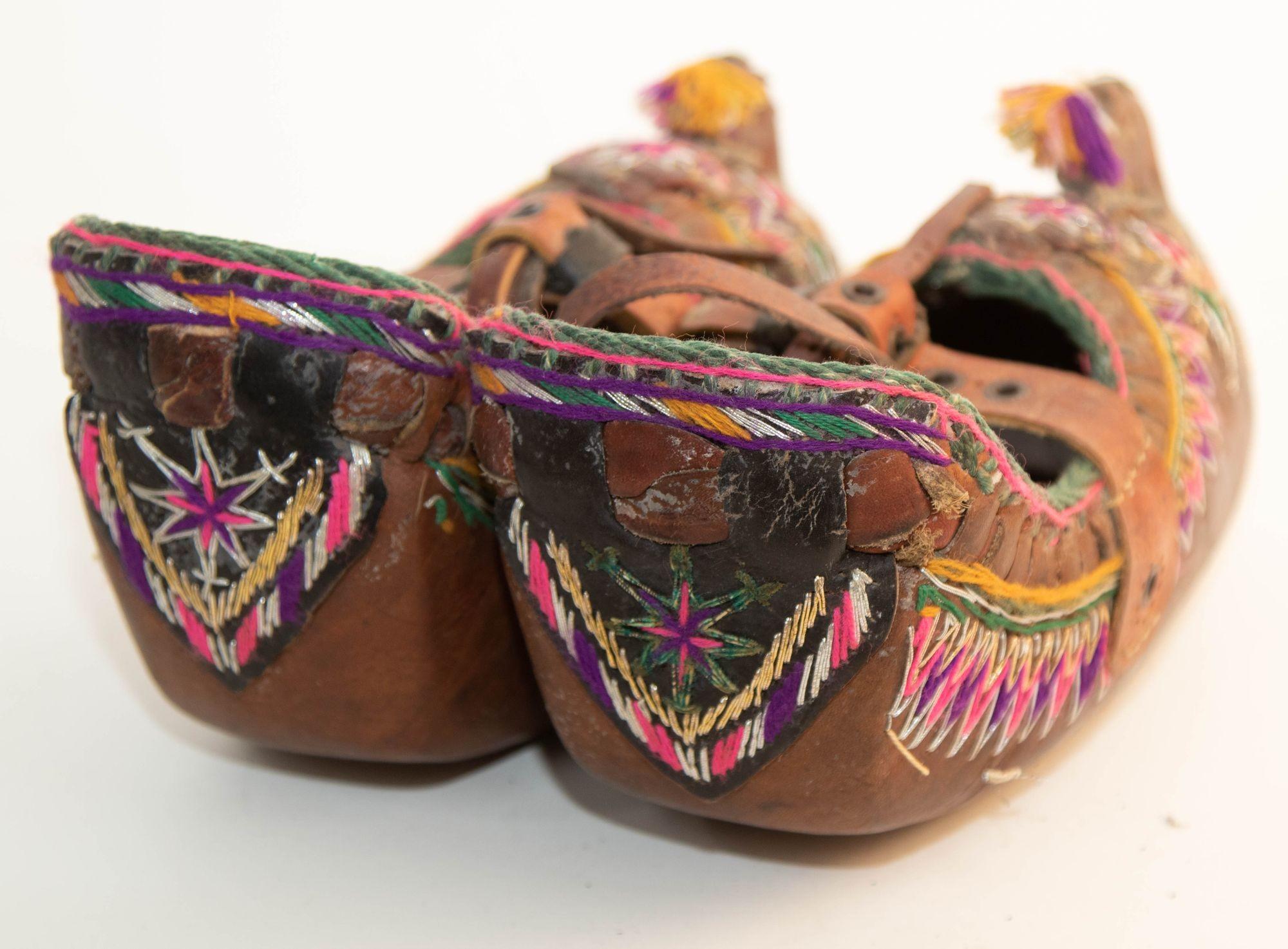 Leather Antique Pair of Charogh Ethnic Shoes from Turkey For Sale