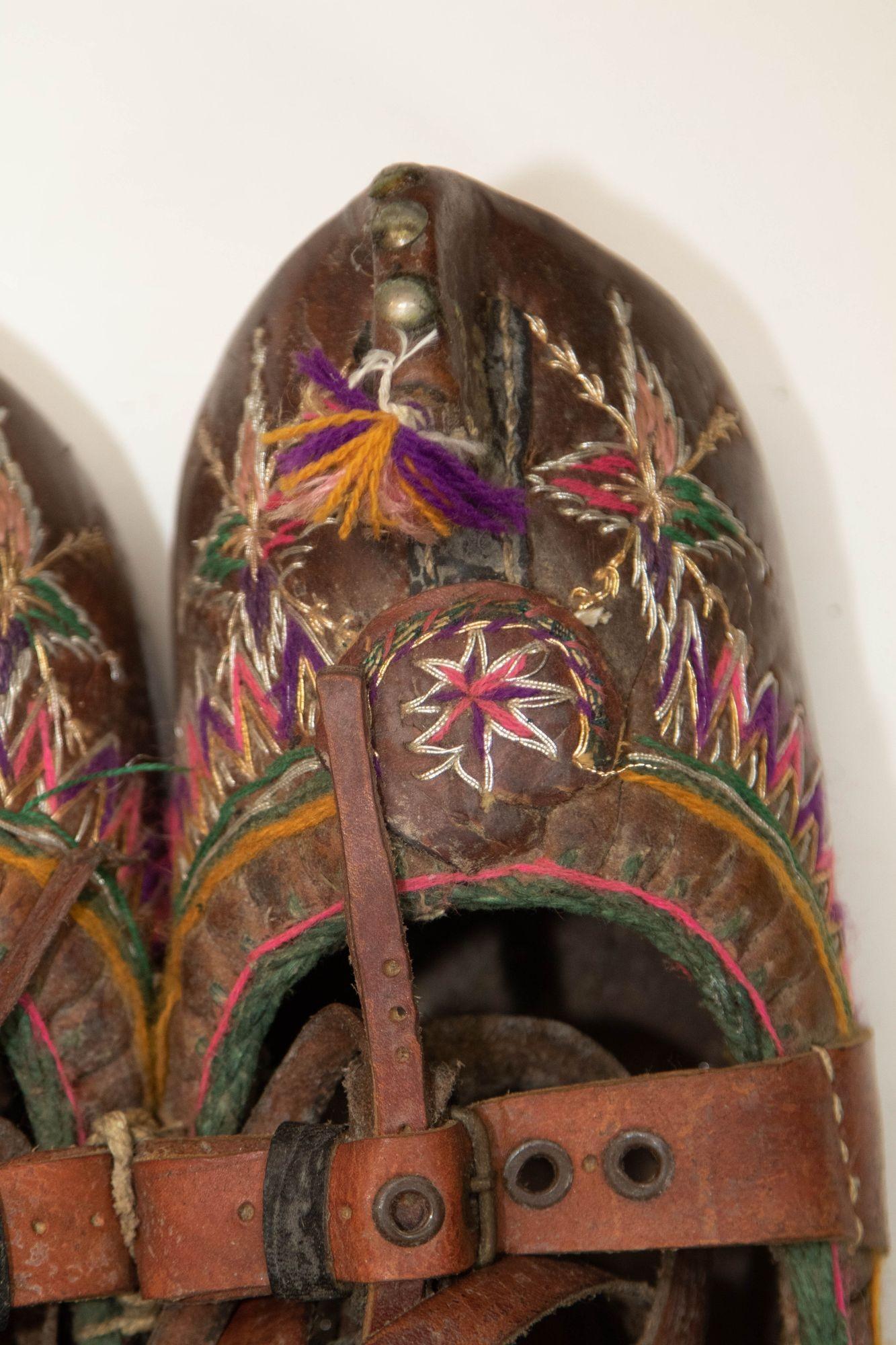 Folk Art Antique Pair of Charogh Ethnic Shoes from Turkey For Sale