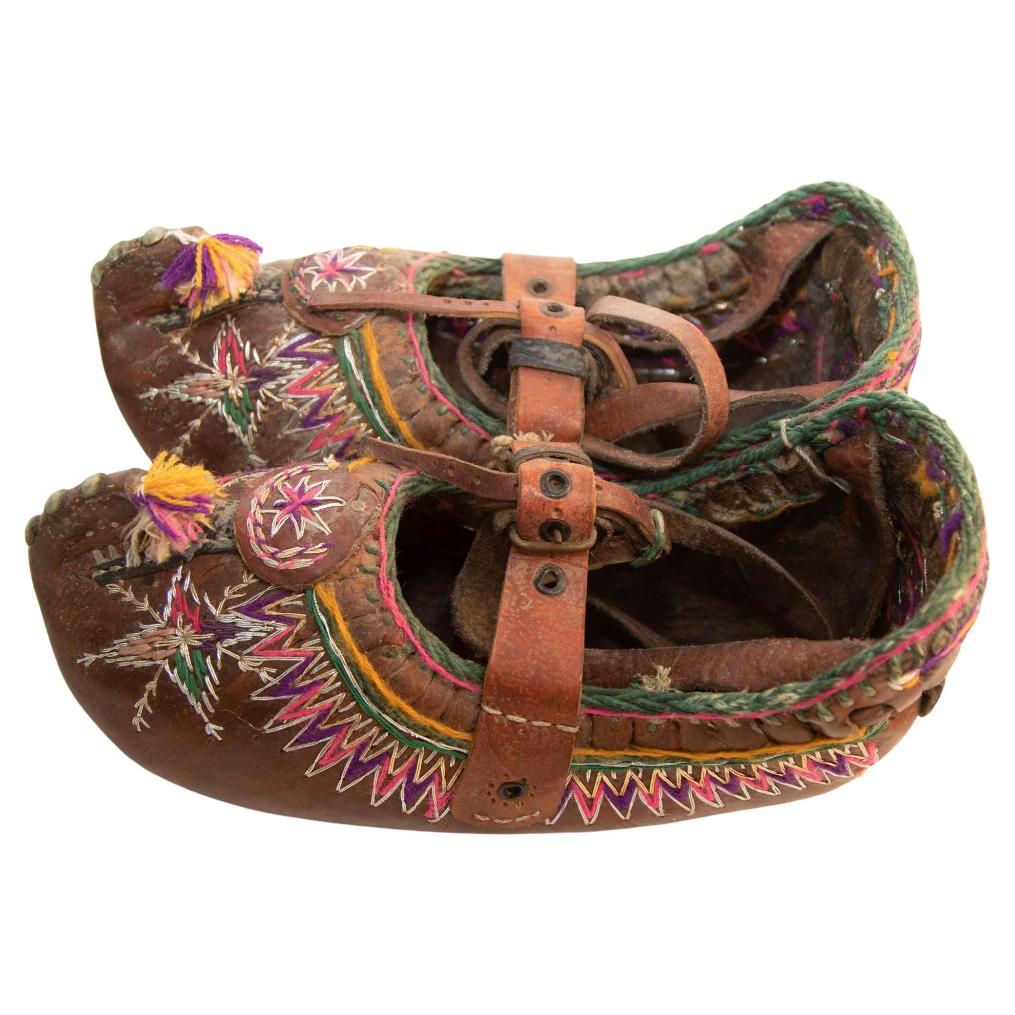 Antique Pair of Charogh Ethnic Shoes from Turkey For Sale