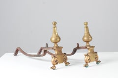 Antique Pair of Chimney Dogs, Andiron, Brass