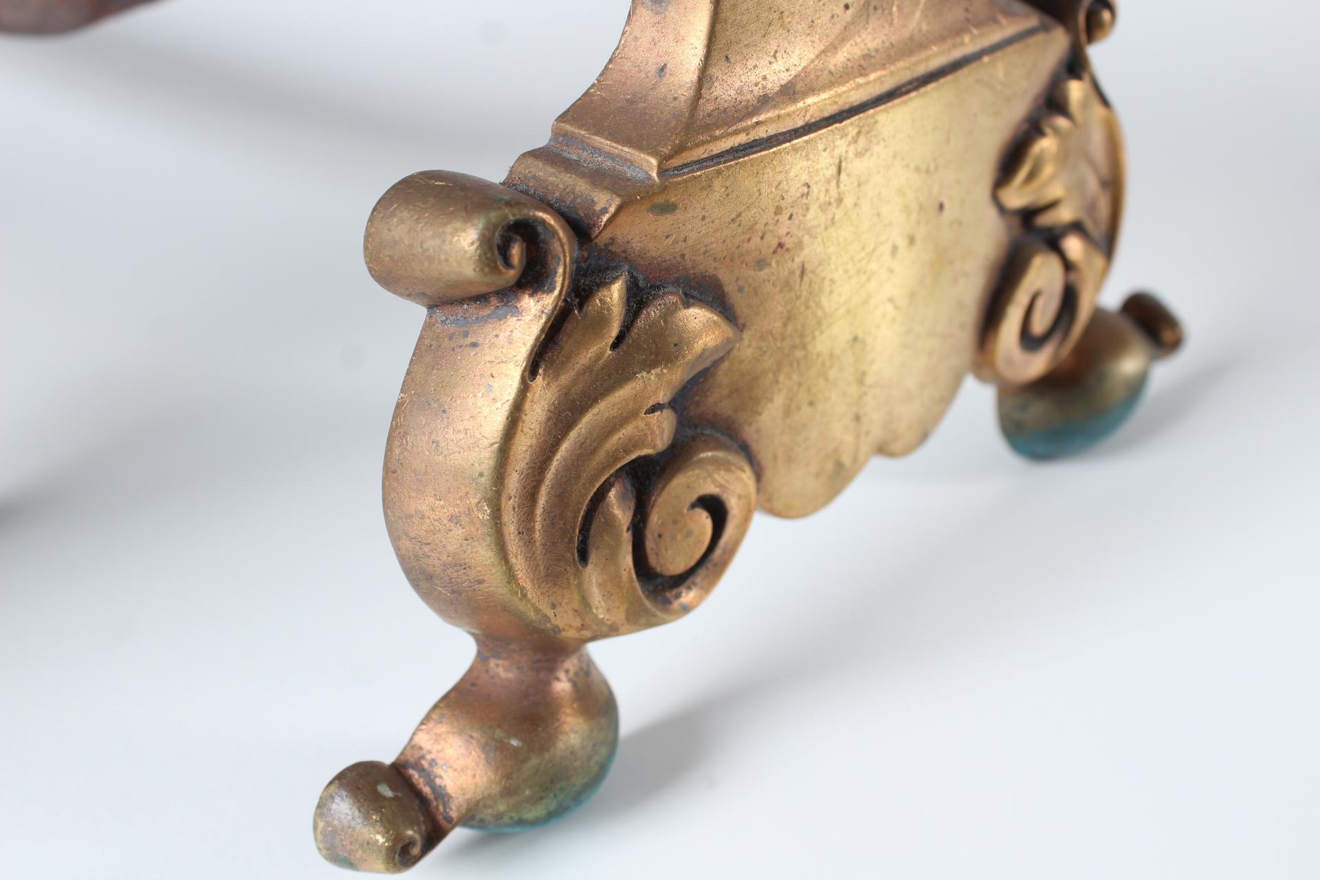 Late 19th Century Antique Pair of Chimney Dogs, Andiron, Brass For Sale
