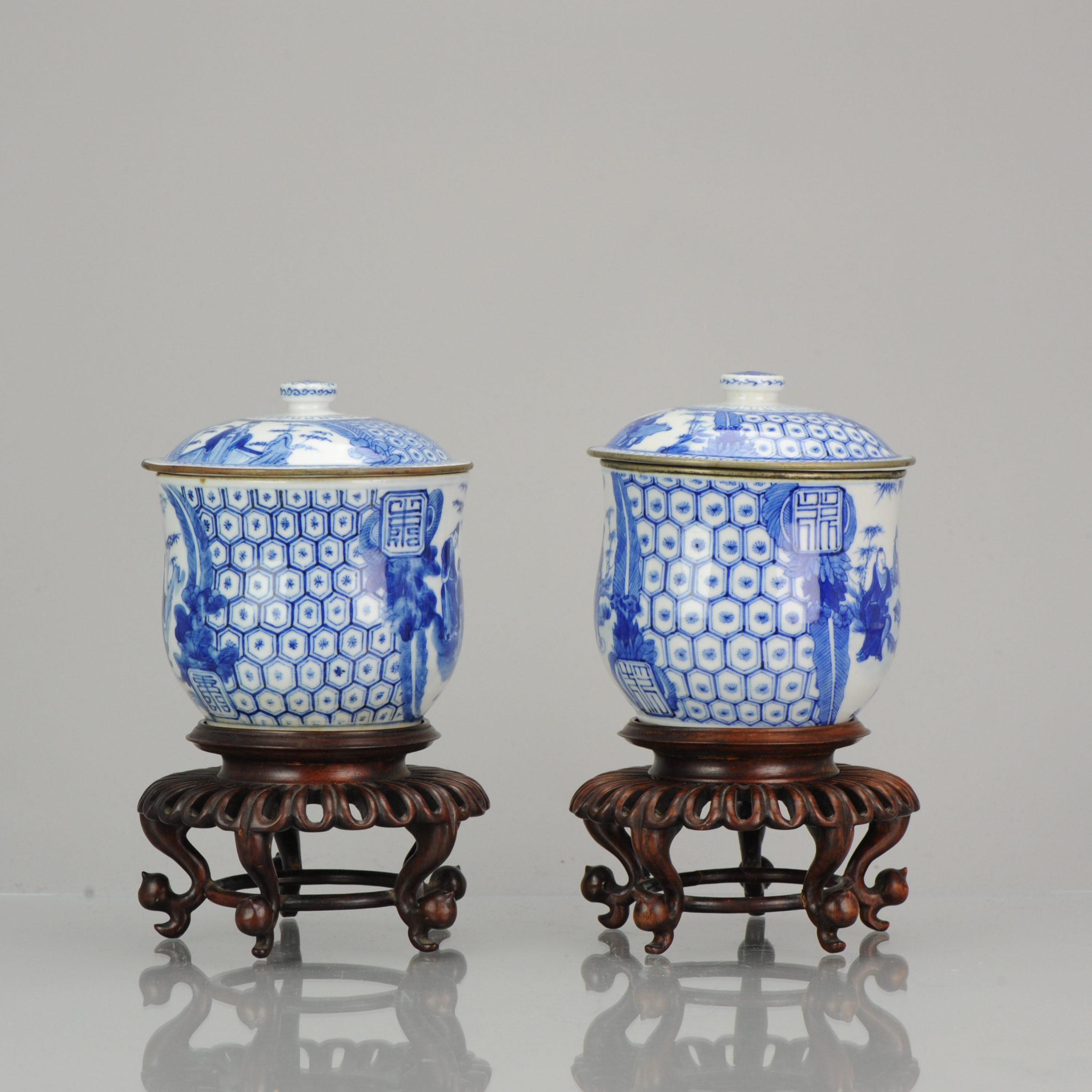 Antique Pair of Chinese 19th Century Bleu de Hue Lidded Jars Vietnamese Market 5