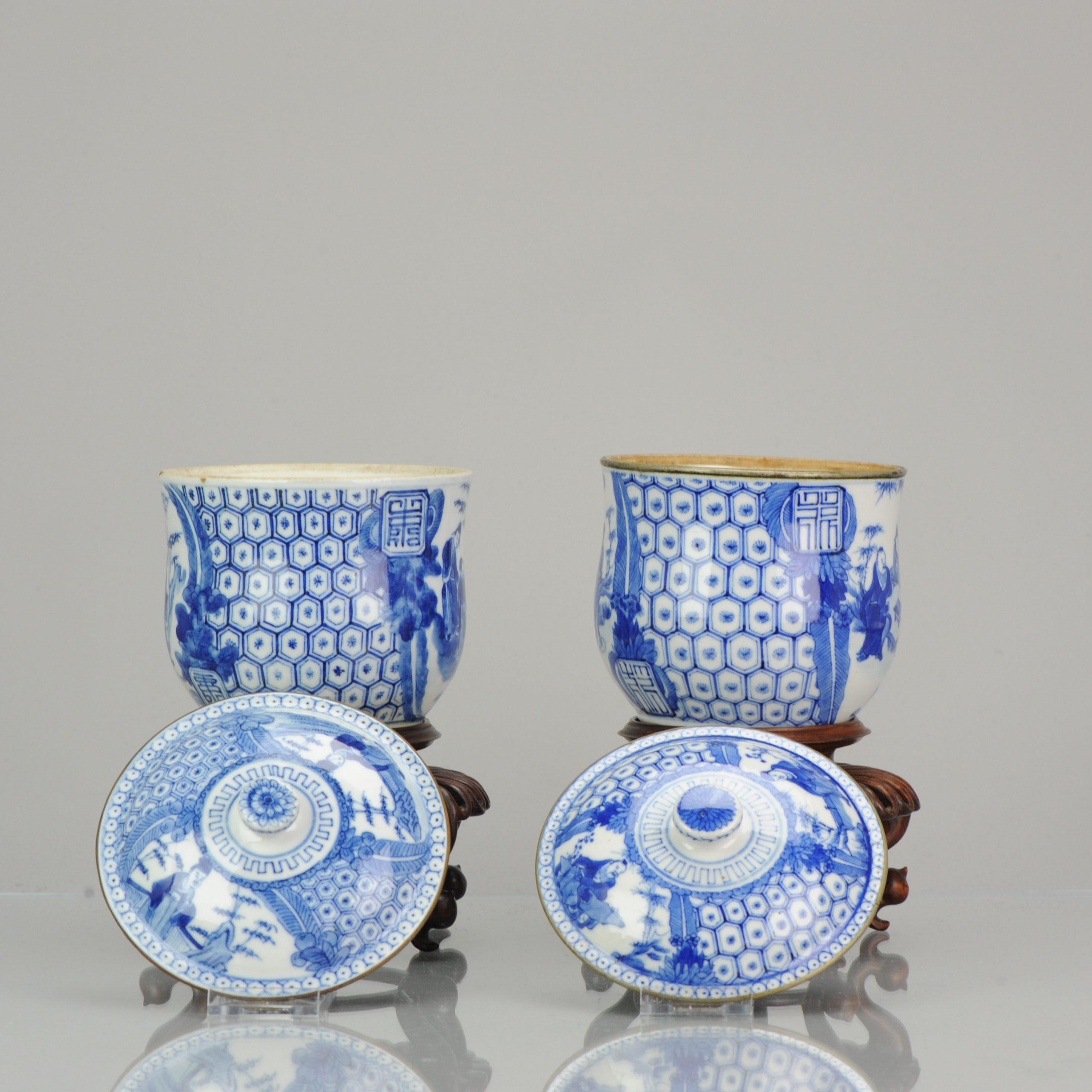 Antique Pair of Chinese 19th Century Bleu de Hue Lidded Jars Vietnamese Market 6