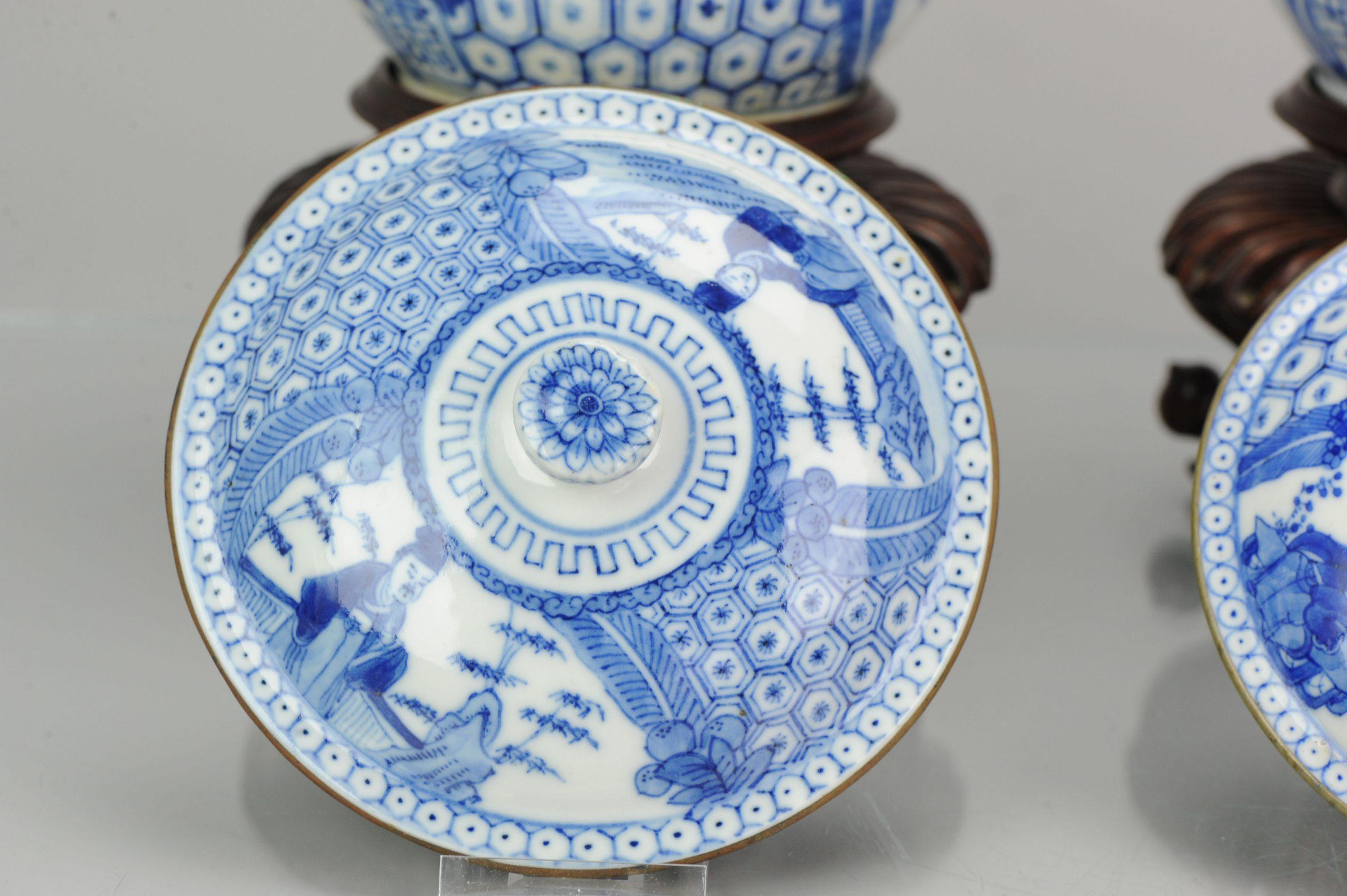 Antique Pair of Chinese 19th Century Bleu de Hue Lidded Jars Vietnamese Market 8