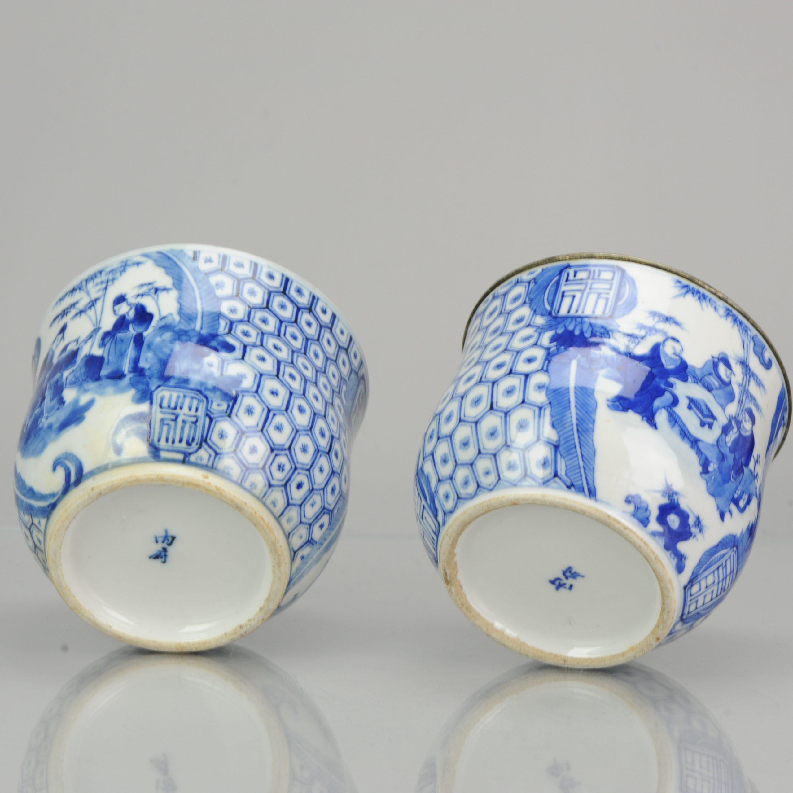 Antique Pair of Chinese 19th Century Bleu de Hue Lidded Jars Vietnamese Market 12
