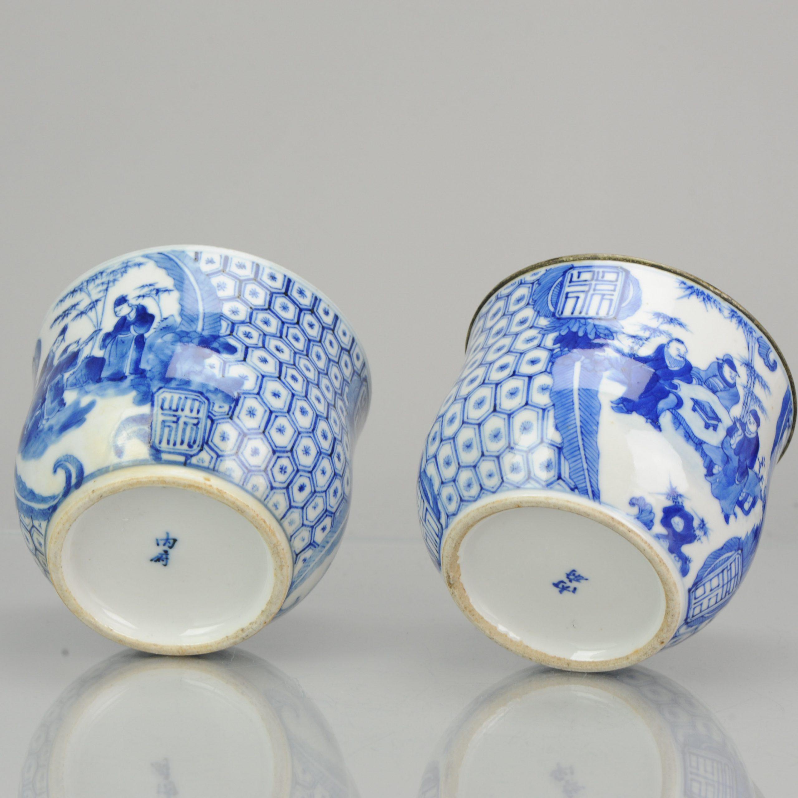 Antique Pair of Chinese 19th Century Bleu de Hue Lidded Jars Vietnamese Market 13