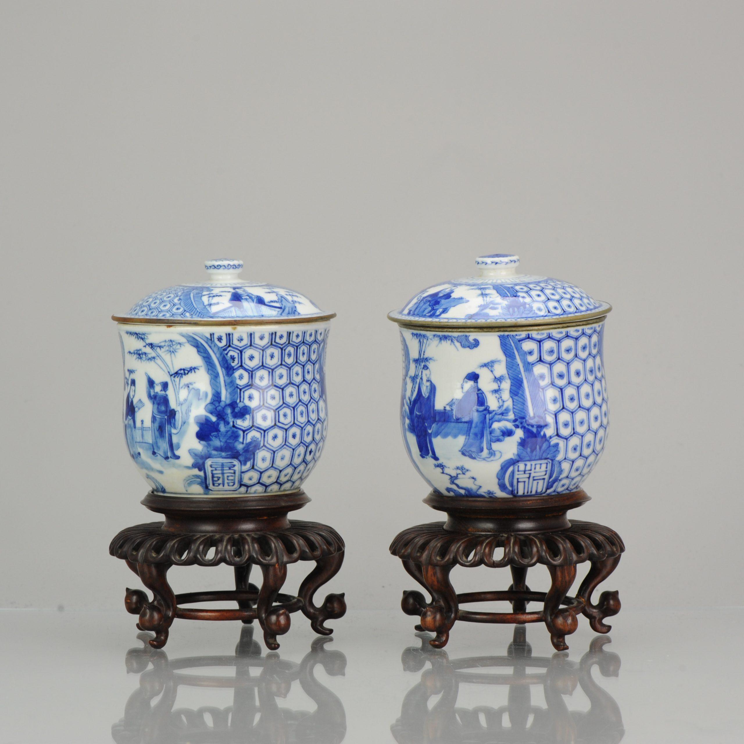 Antique Pair of Chinese 19th Century Bleu de Hue Lidded Jars Vietnamese Market 2