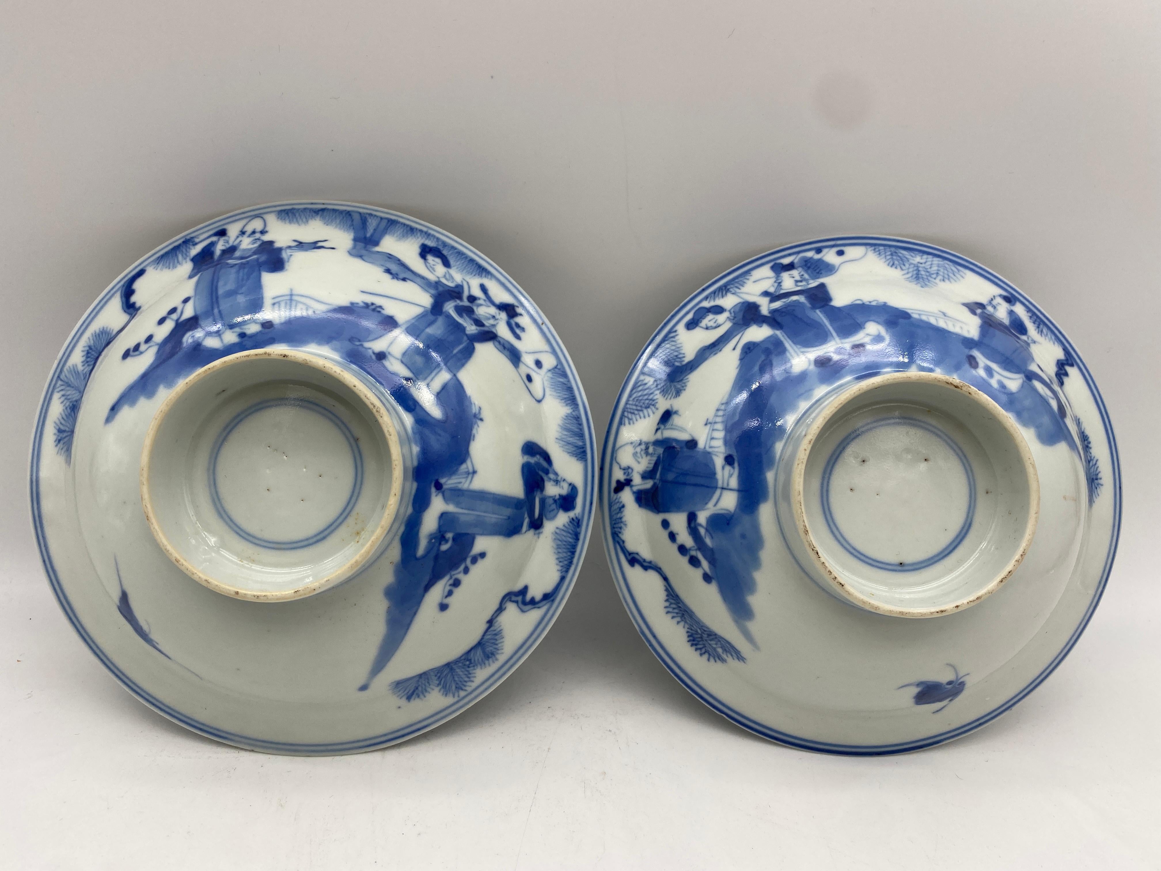 Antique Pair of Chinese Blue and White Porcelain Bowls In Good Condition For Sale In Brea, CA