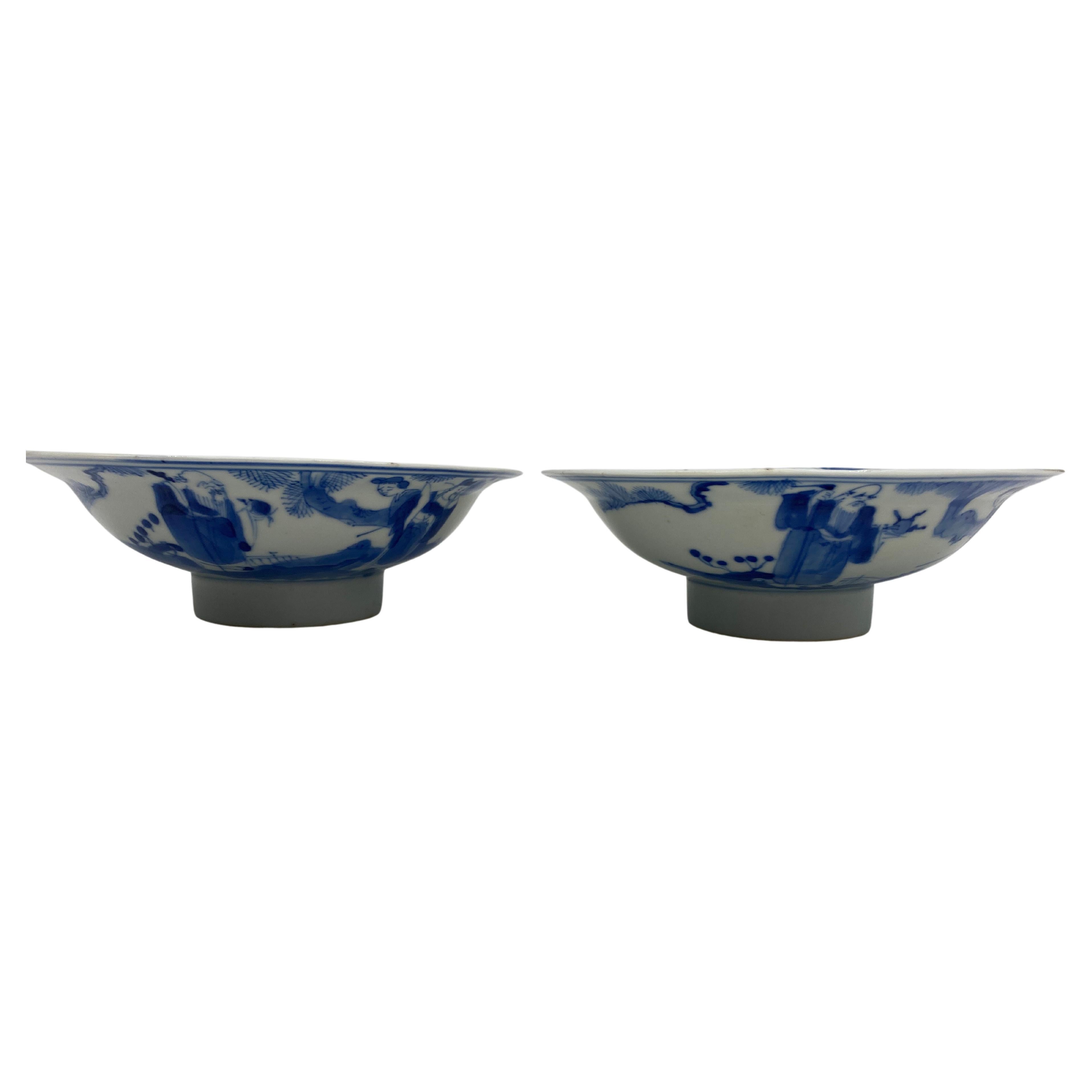 Antique Pair of Chinese Blue and White Porcelain Bowls