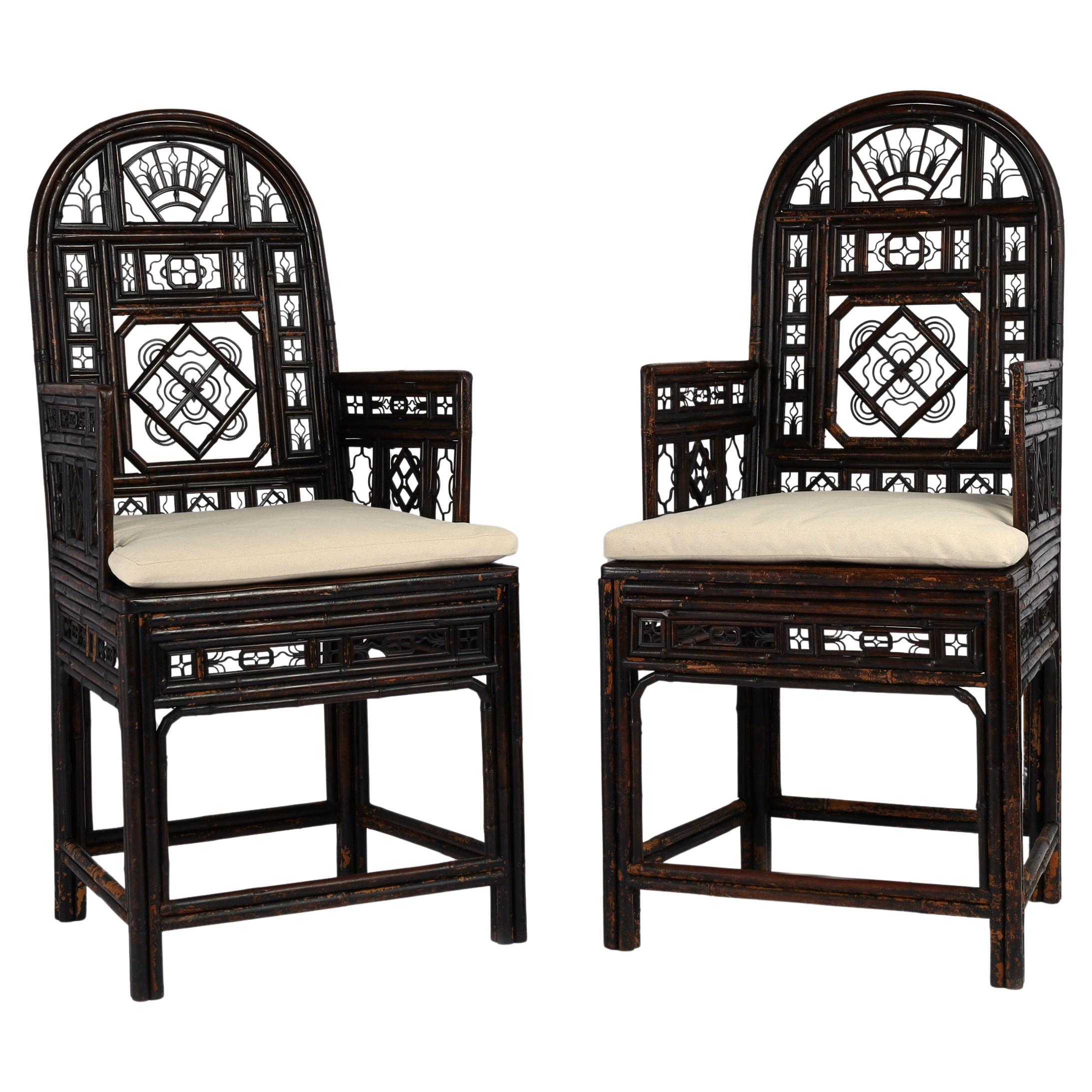 Antique Pair of Chinese Brighton Pavillion Style Bamboo Chairs