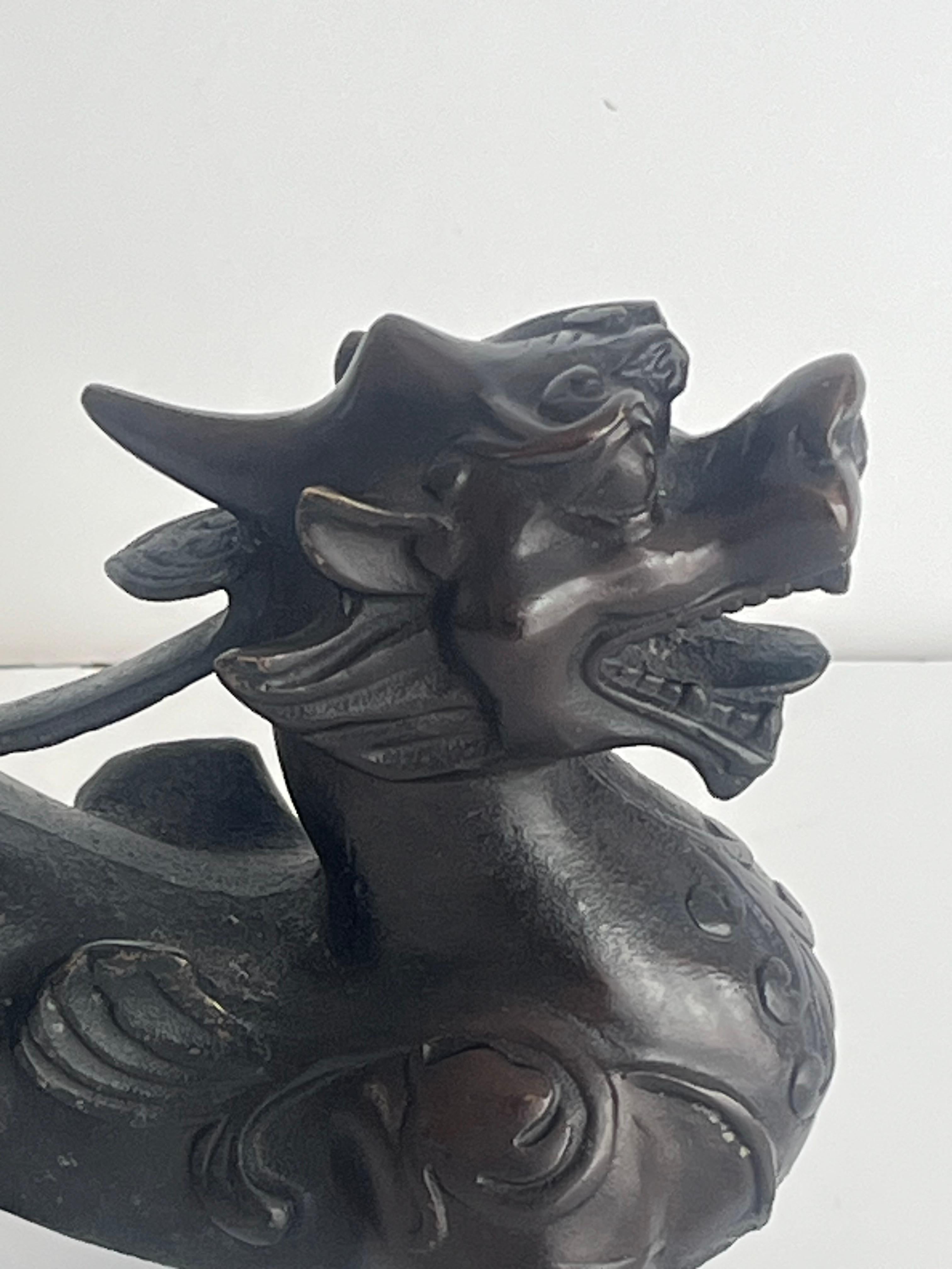 Antique PAIR of Chinese Bronze Foo Dogs with Good Detail and colour, early 20thC For Sale 10