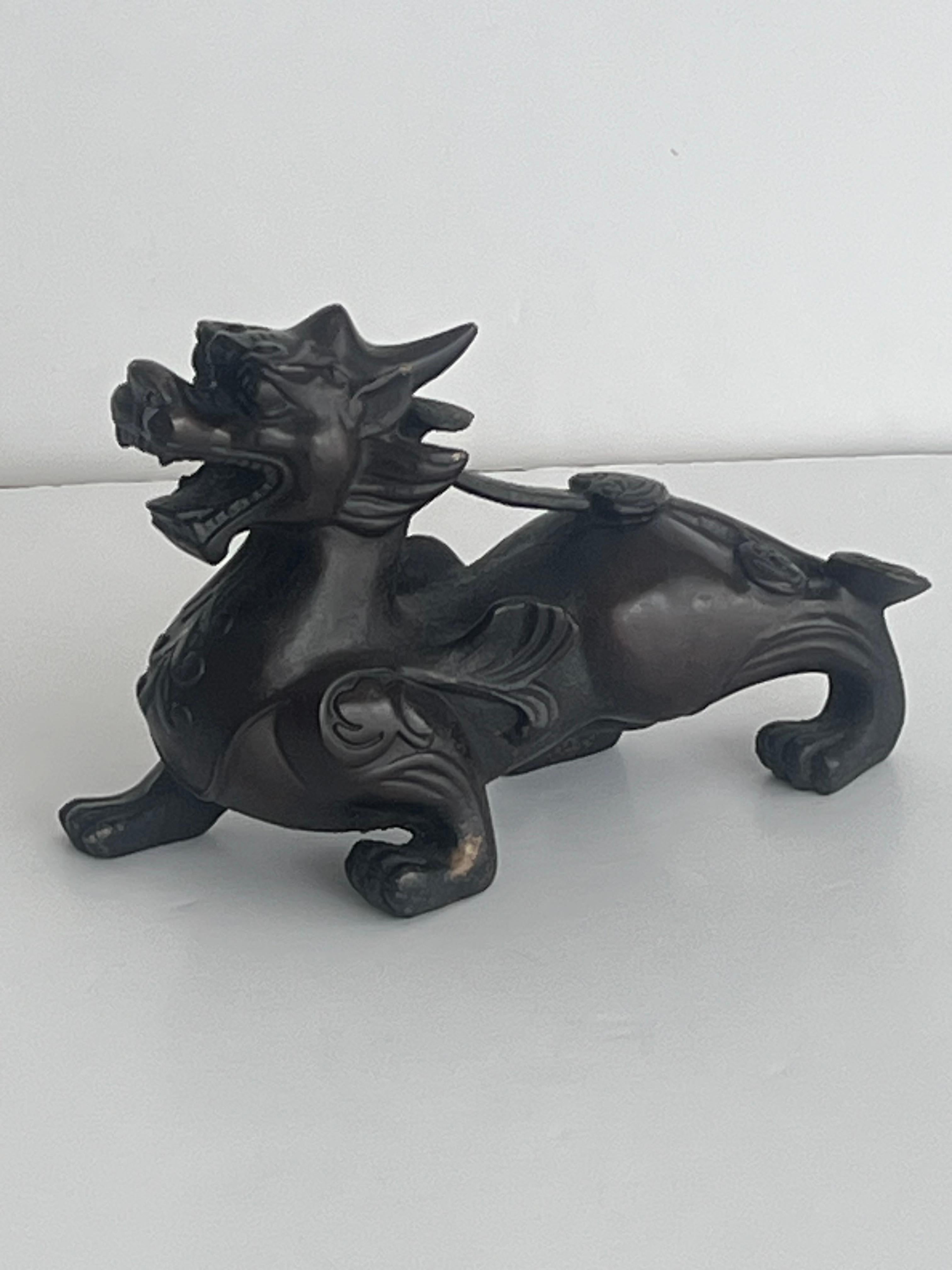 Antique PAIR of Chinese Bronze Foo Dogs with Good Detail and colour, early 20thC In Good Condition For Sale In Lincoln, Lincolnshire