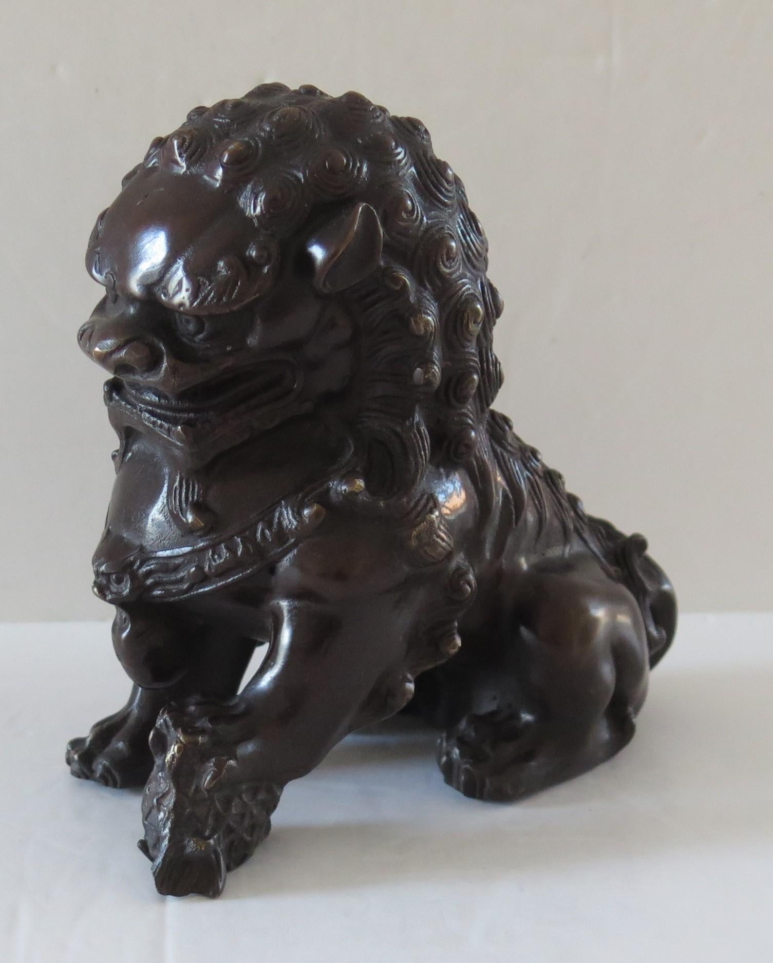 Pair of Chinese Bronze Foo or Lion Dogs Good Detail, Circa 1920s 6