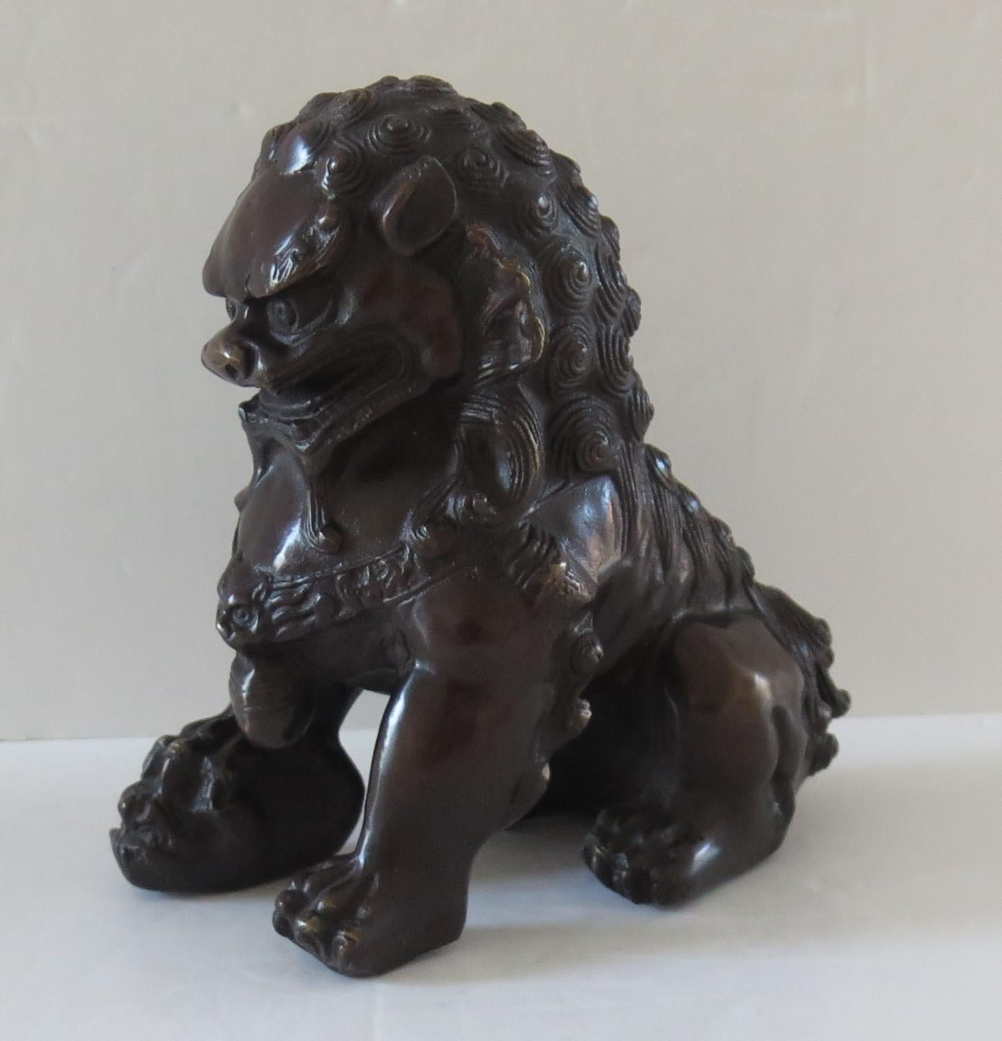 Pair of Chinese Bronze Foo or Lion Dogs Good Detail, Circa 1920s 8