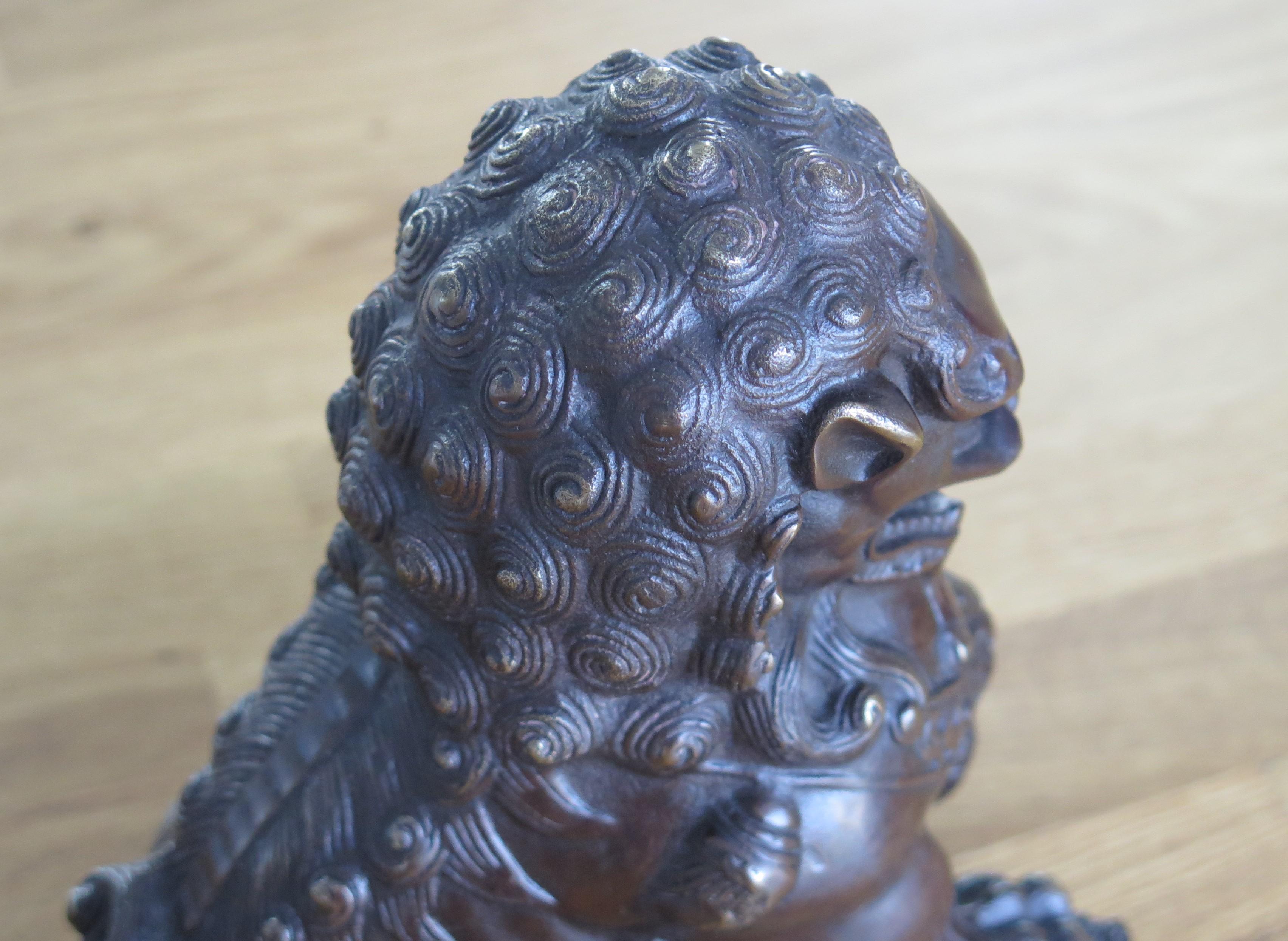 Pair of Chinese Bronze Foo or Lion Dogs Good Detail, Circa 1920s 10