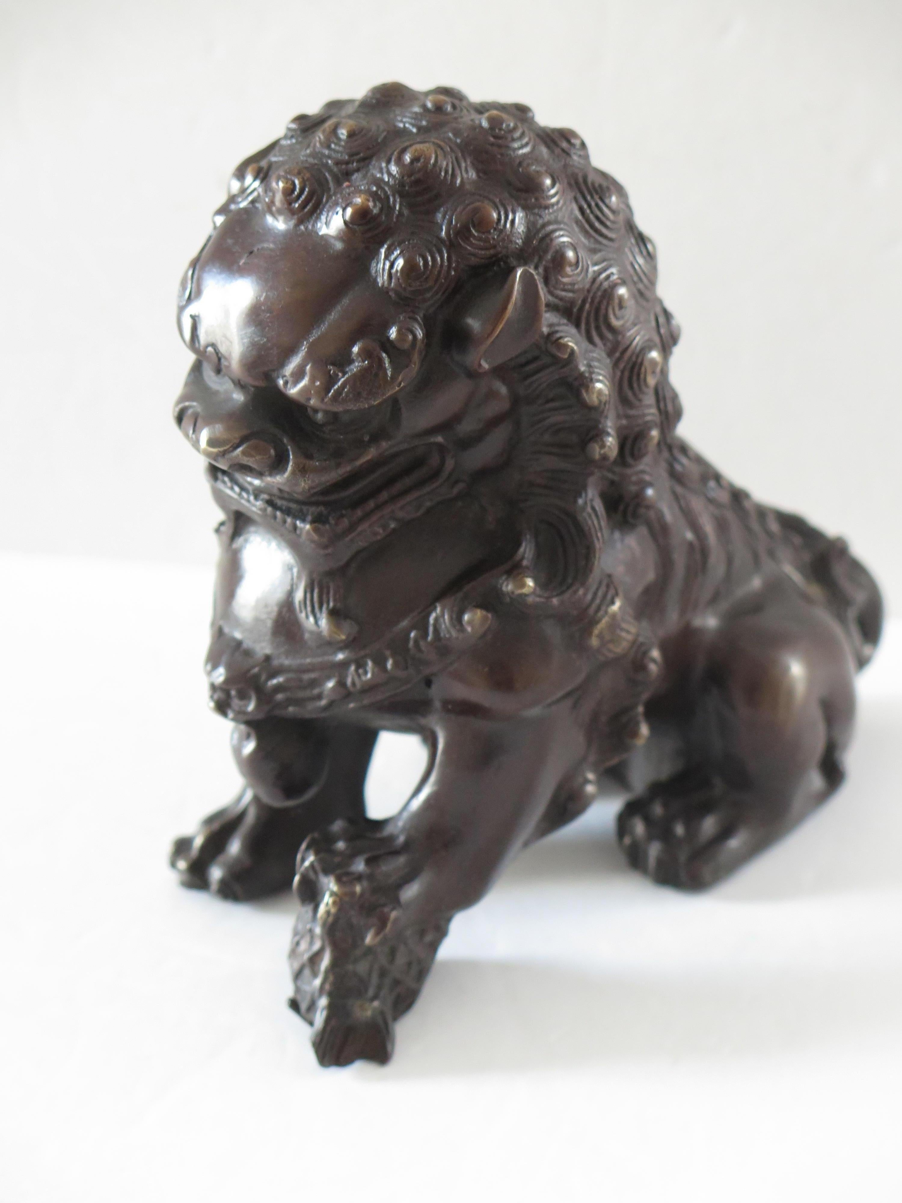 Pair of Chinese Bronze Foo or Lion Dogs Good Detail, Circa 1920s 11