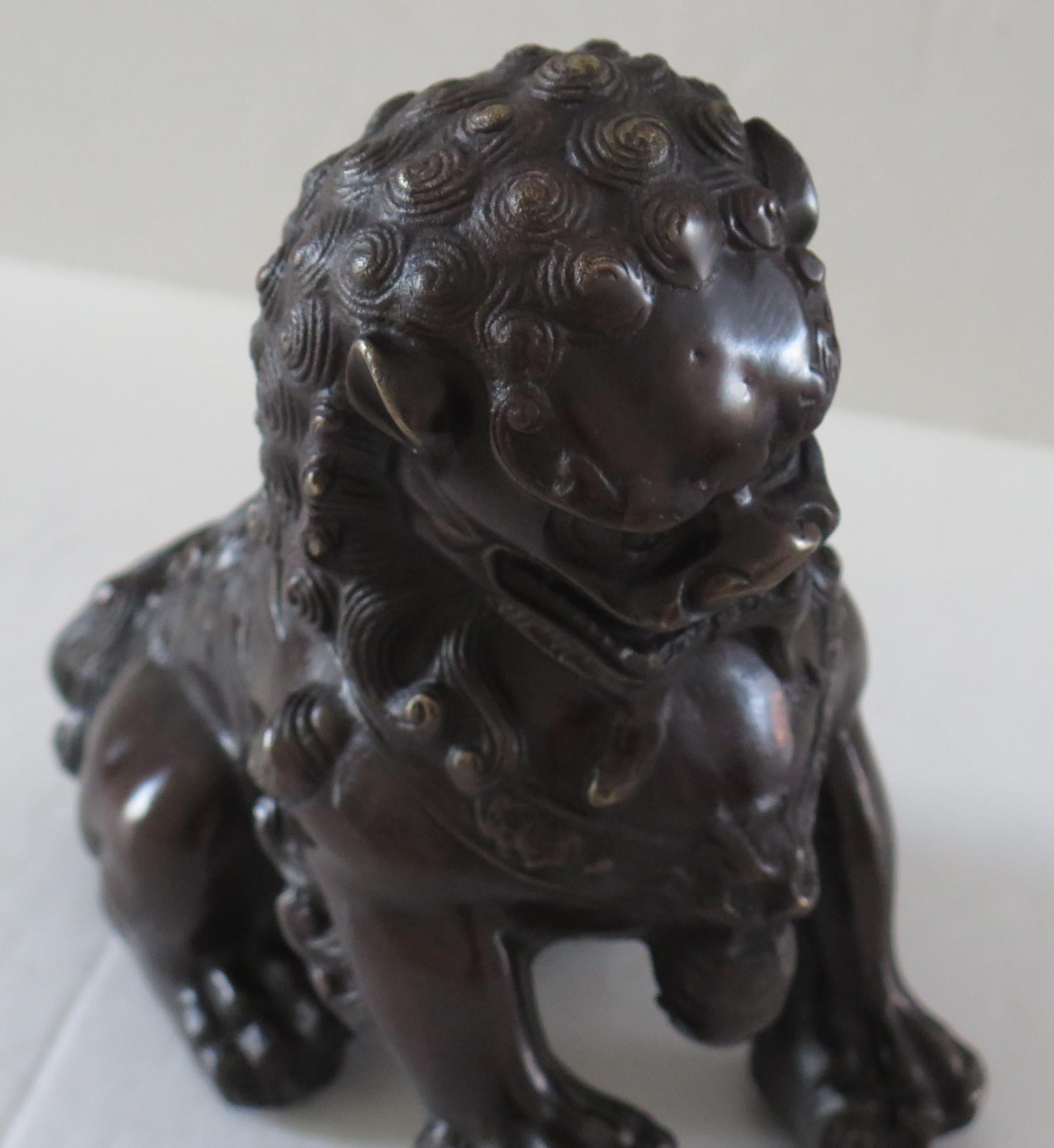 Pair of Chinese Bronze Foo or Lion Dogs Good Detail, Circa 1920s 12