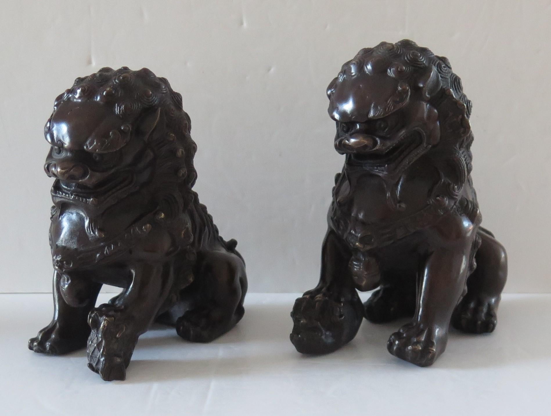 Pair of Chinese Bronze Foo or Lion Dogs Good Detail, Circa 1920s In Good Condition In Lincoln, Lincolnshire
