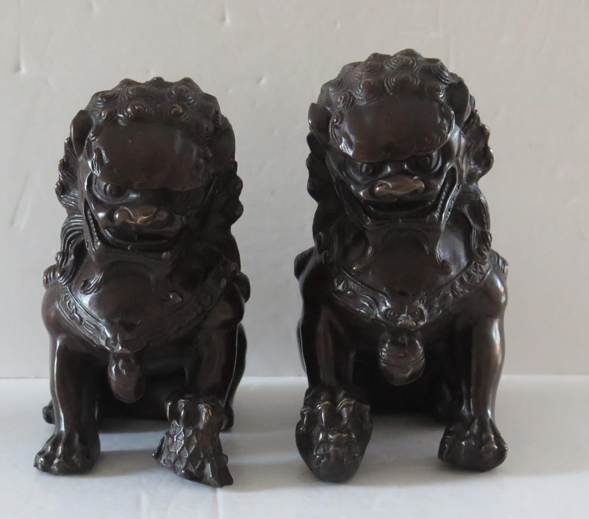 20th Century Pair of Chinese Bronze Foo or Lion Dogs Good Detail, Circa 1920s