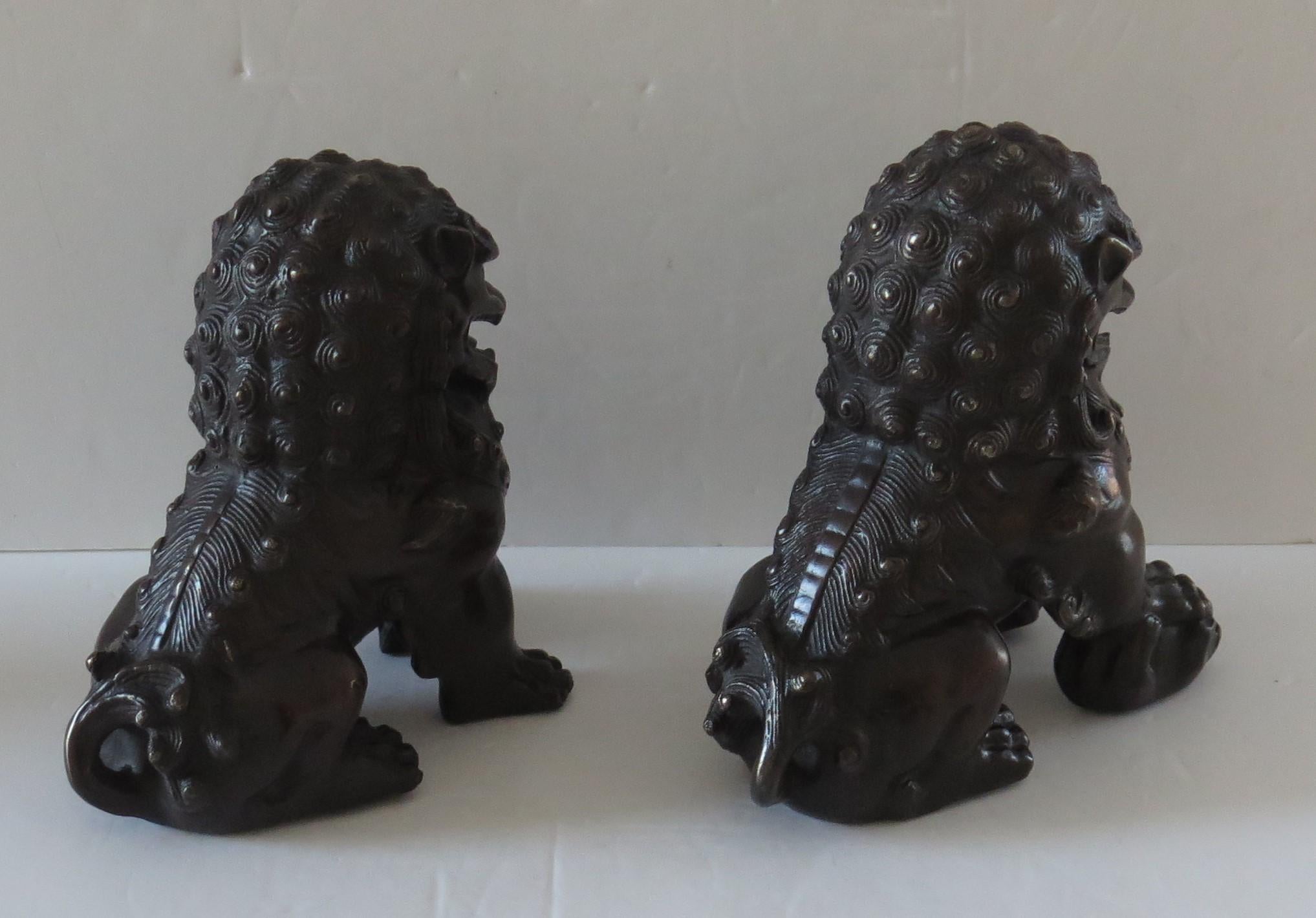Pair of Chinese Bronze Foo or Lion Dogs Good Detail, Circa 1920s 3