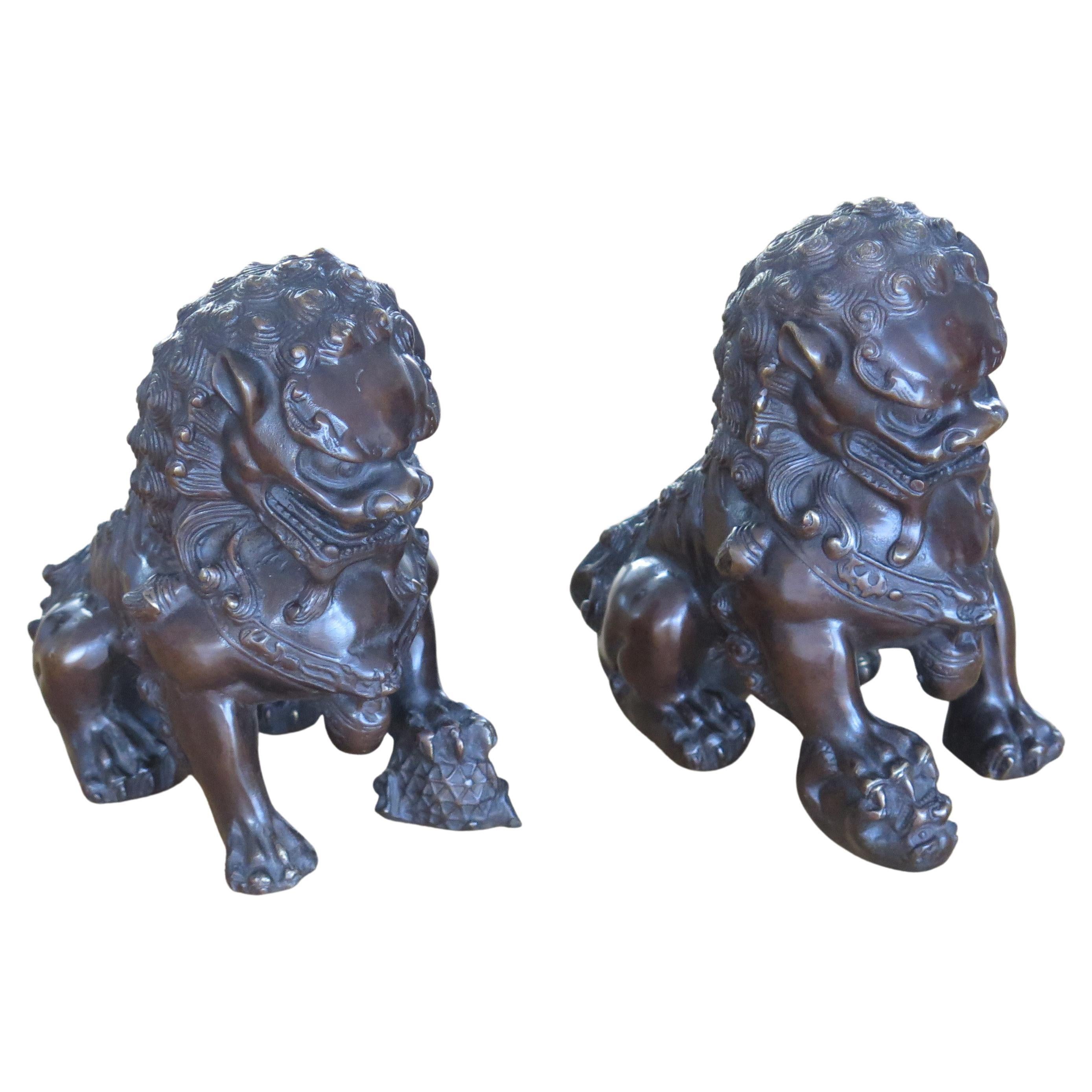 Pair of Chinese Bronze Foo or Lion Dogs Good Detail, Circa 1920s