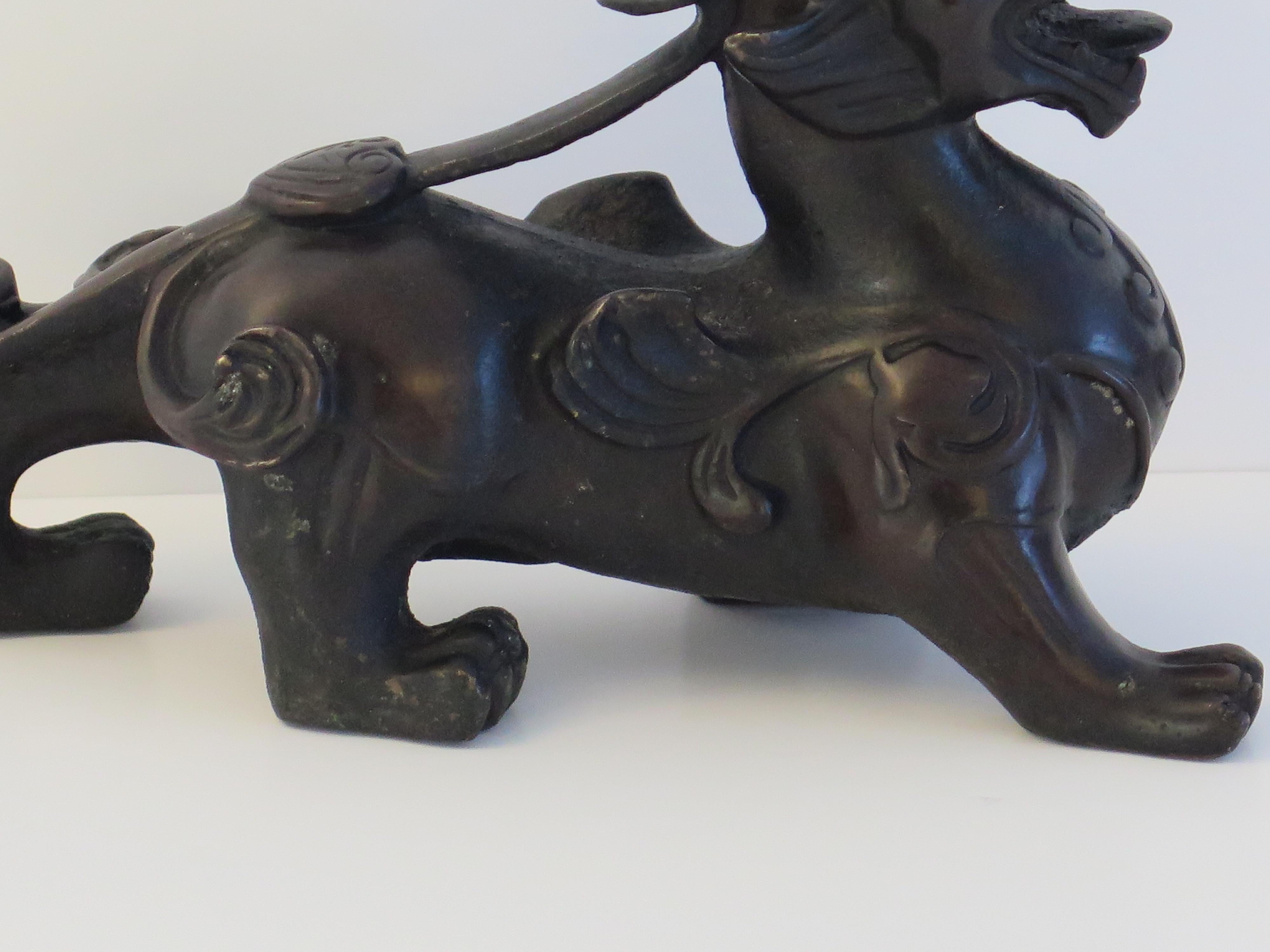 Antique Pair of Chinese Bronze Foo Dogs Good Detail, Qing Dynasty For Sale 9