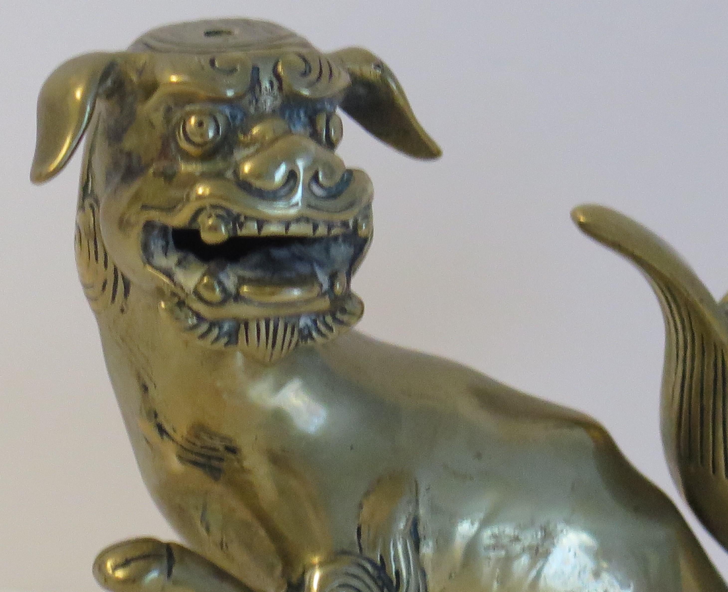 Antique Pair of Chinese Bronze Foo Dogs good detail, Qing early 19th Century For Sale 4