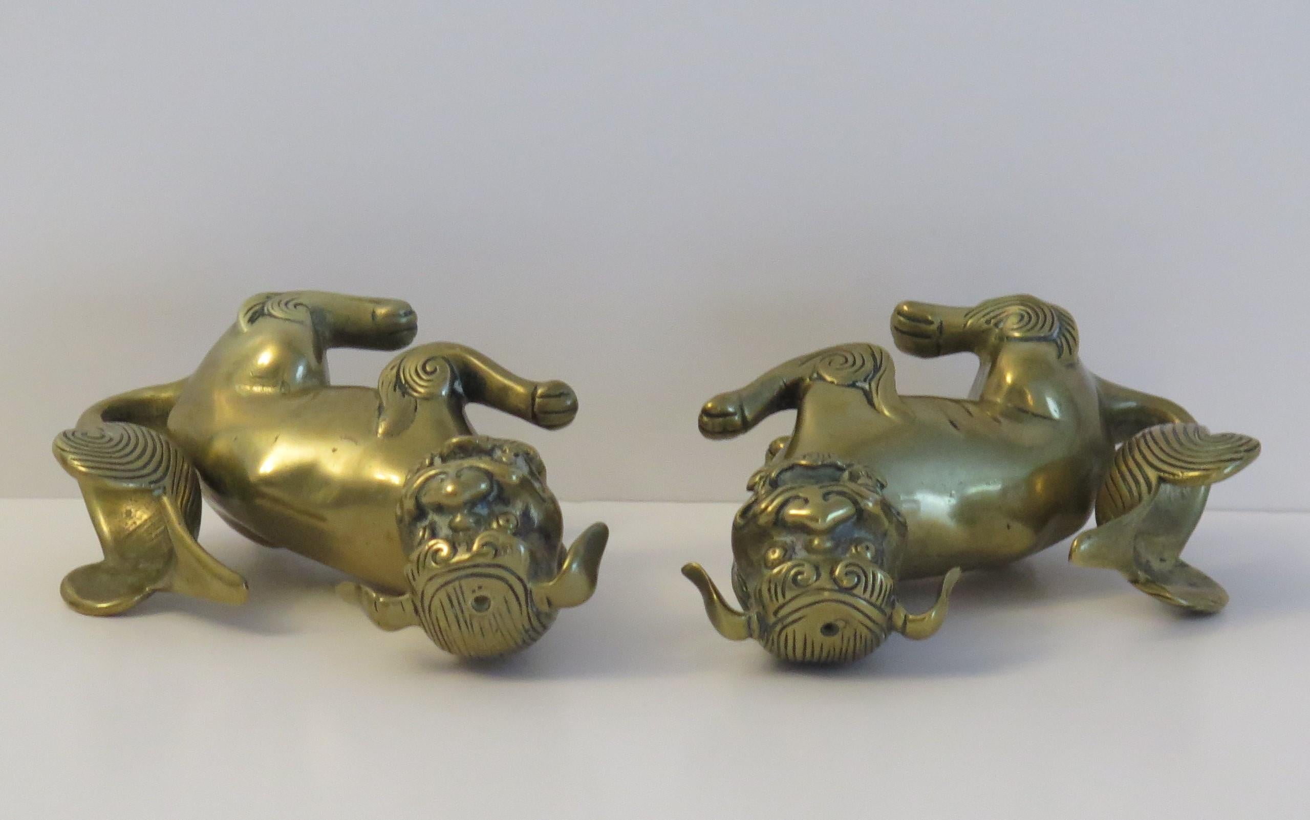 Antique Pair of Chinese Bronze Foo Dogs good detail, Qing early 19th Century For Sale 9