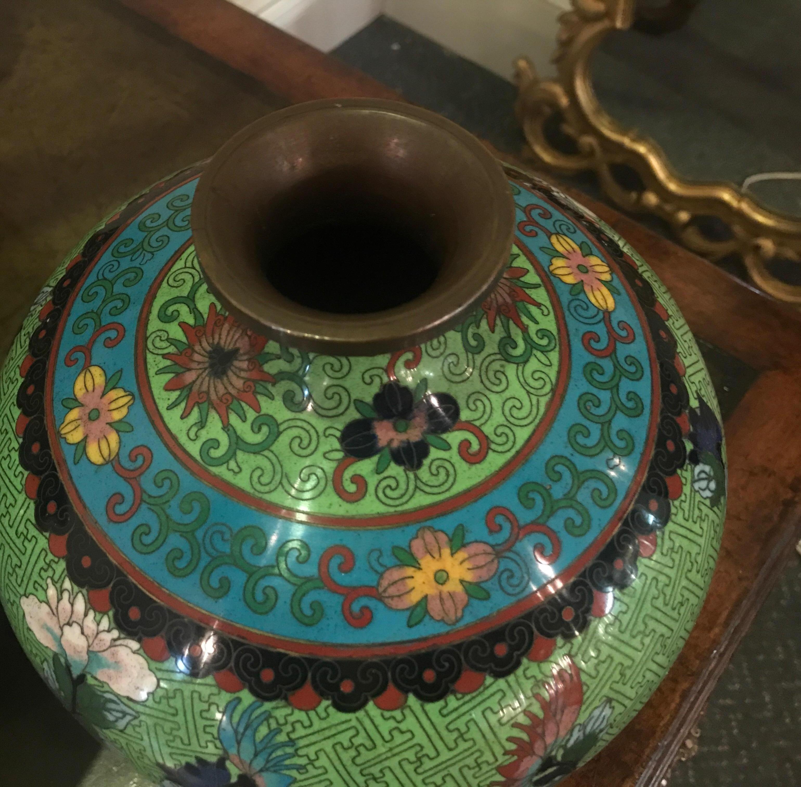 Enamel Antique Pair of Chinese Bulbous Vases