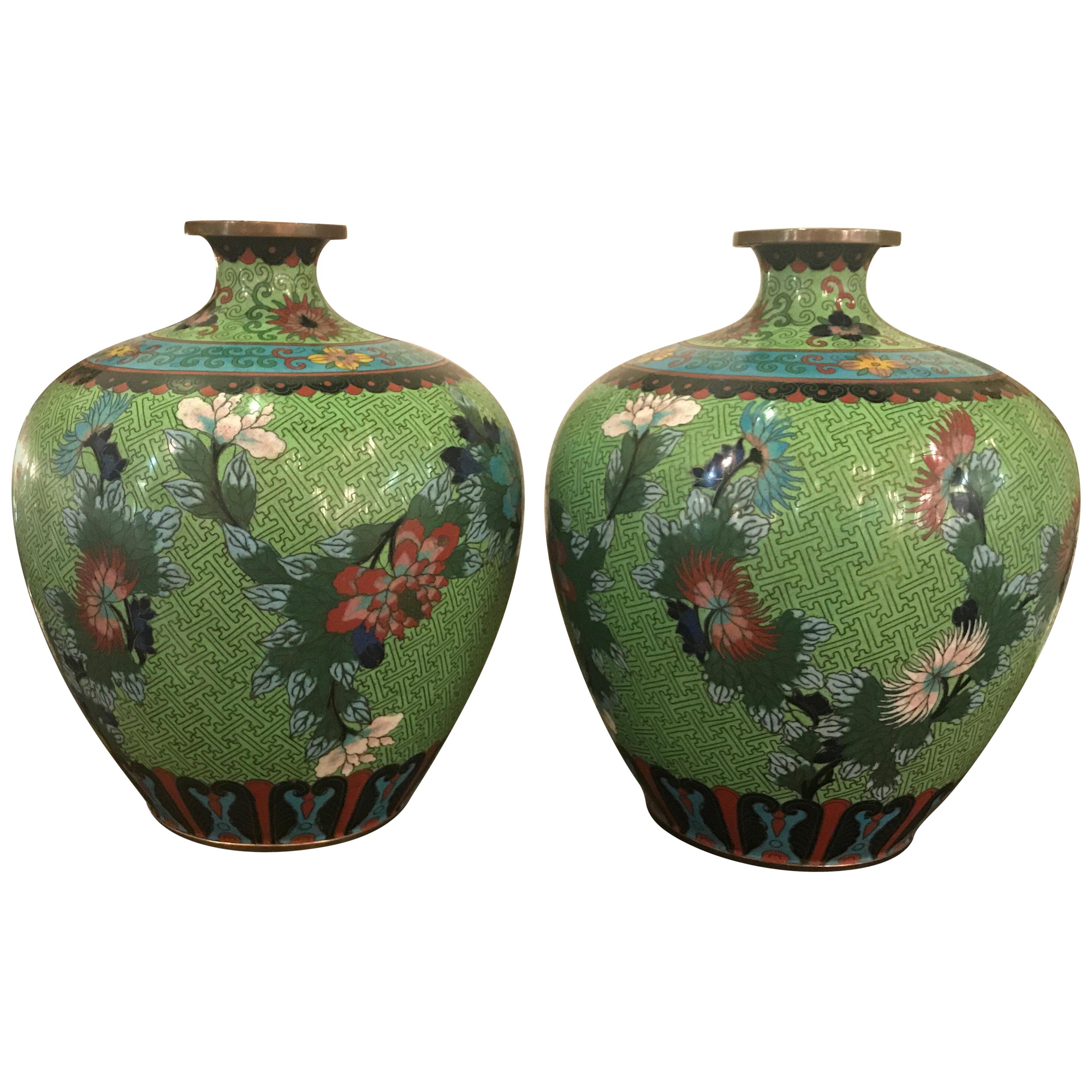 Antique Pair of Chinese Bulbous Vases