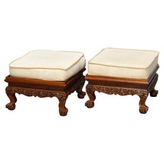 Vintage Pair of Chinese Carved Hardwood Benches, 20th Century