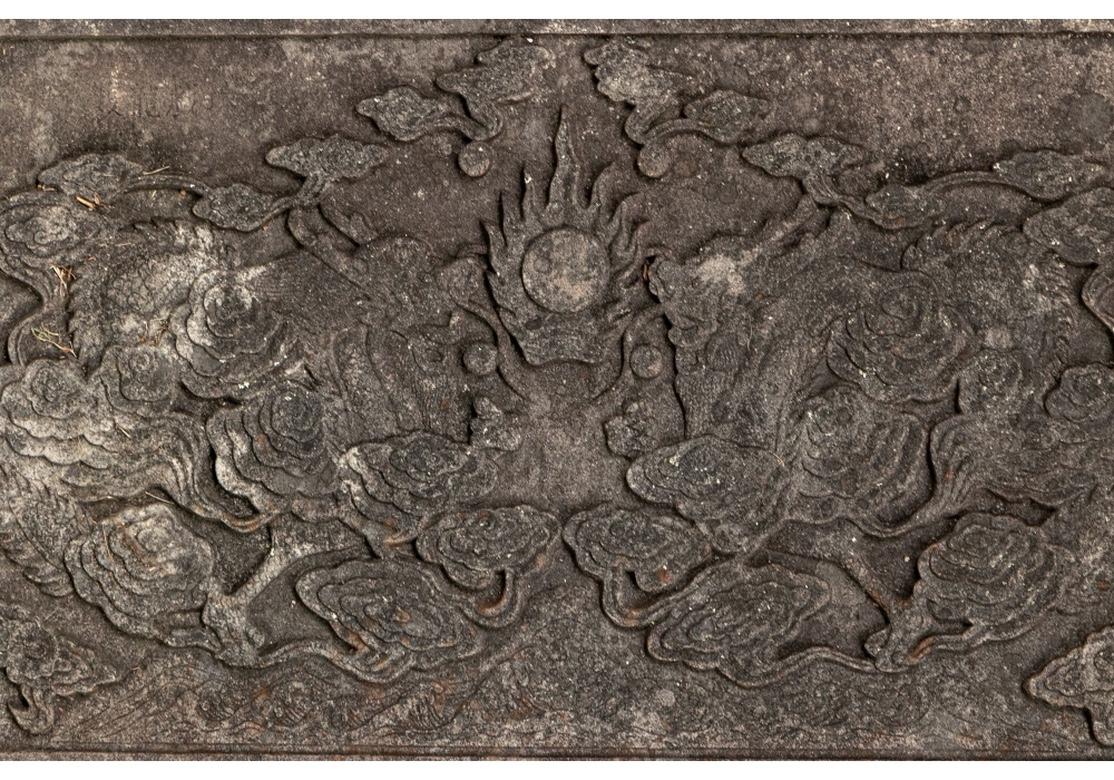 Tang Antique Pair Of Chinese Carved Stone Garden Panels With Dragons For Sale