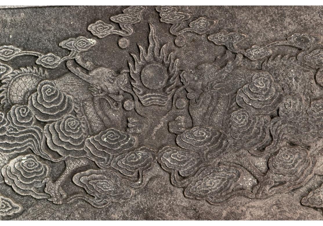 19th Century Antique Pair Of Chinese Carved Stone Garden Panels With Dragons For Sale