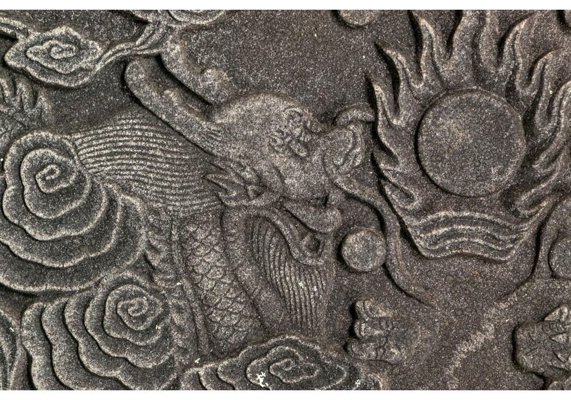 Antique Pair Of Chinese Carved Stone Garden Panels With Dragons For Sale 2