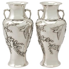 Antique Pair of Chinese Export Silver Vases, circa 1890