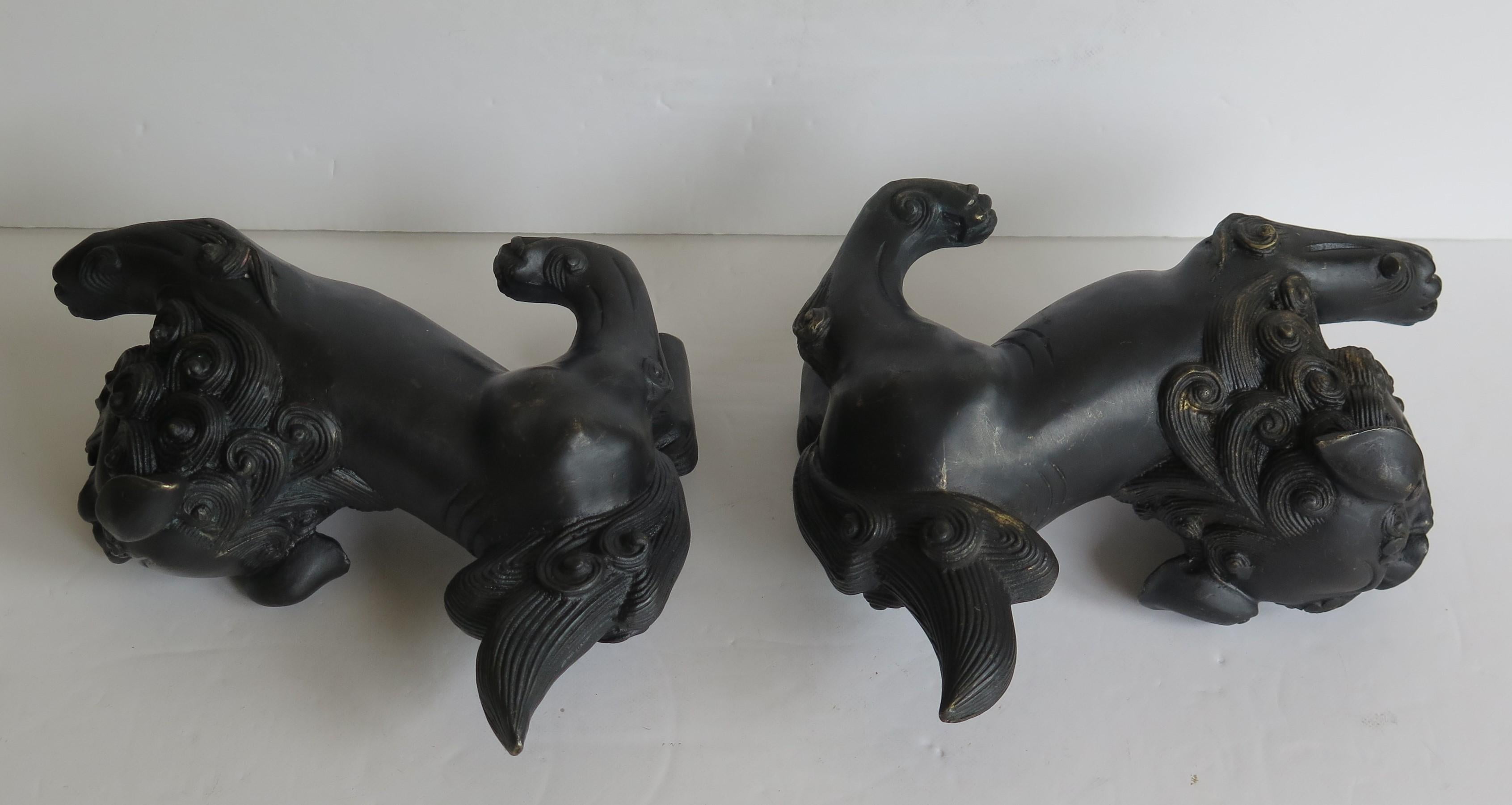 Antique Pair of Chinese Bronze Foo Dogs good detail, Qing 19th Century 1