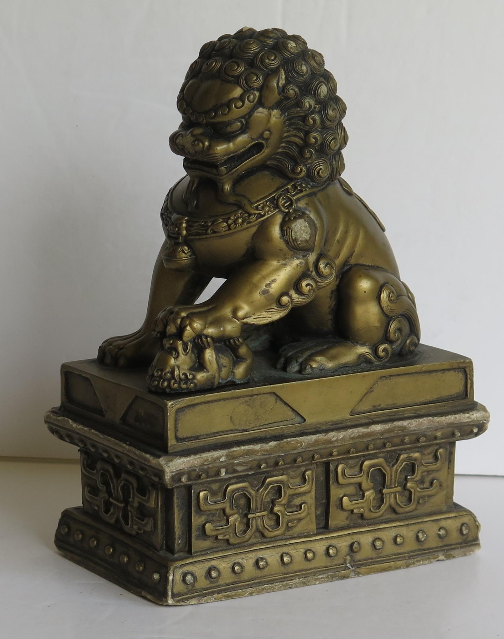 Antique Pair of Chinese Foo Dogs Gilded Stone with Fine Detail Qing 19th Century 7