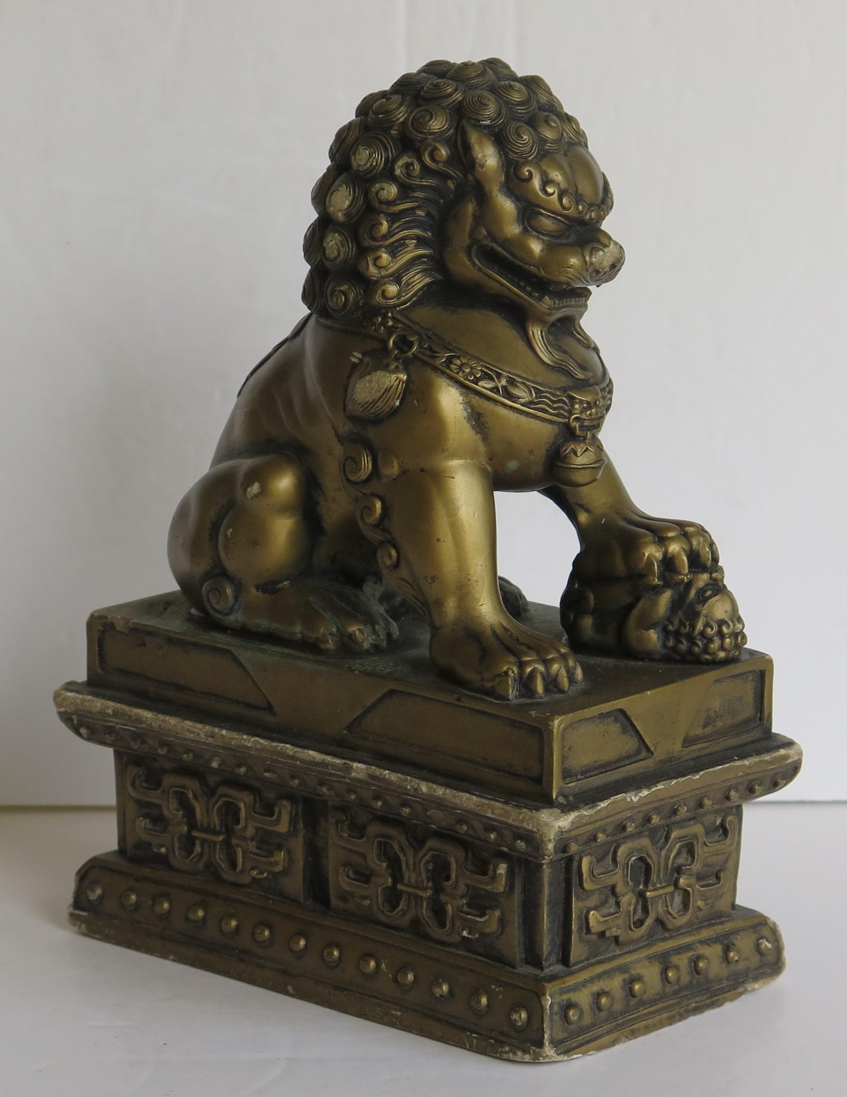 Antique Pair of Chinese Foo Dogs Gilded Stone with Fine Detail Qing 19th Century 8
