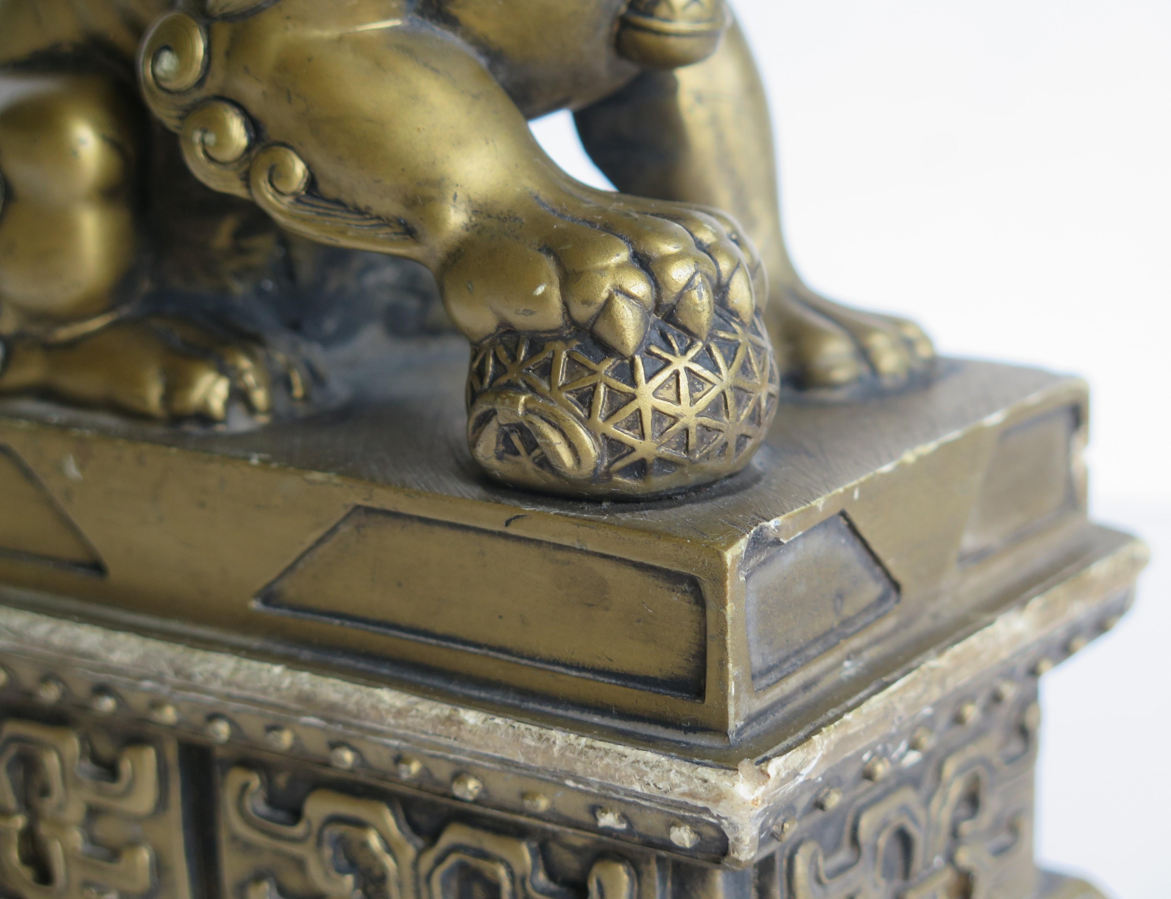 Antique Pair of Chinese Foo Dogs Gilded Stone with Fine Detail Qing 19th Century 12