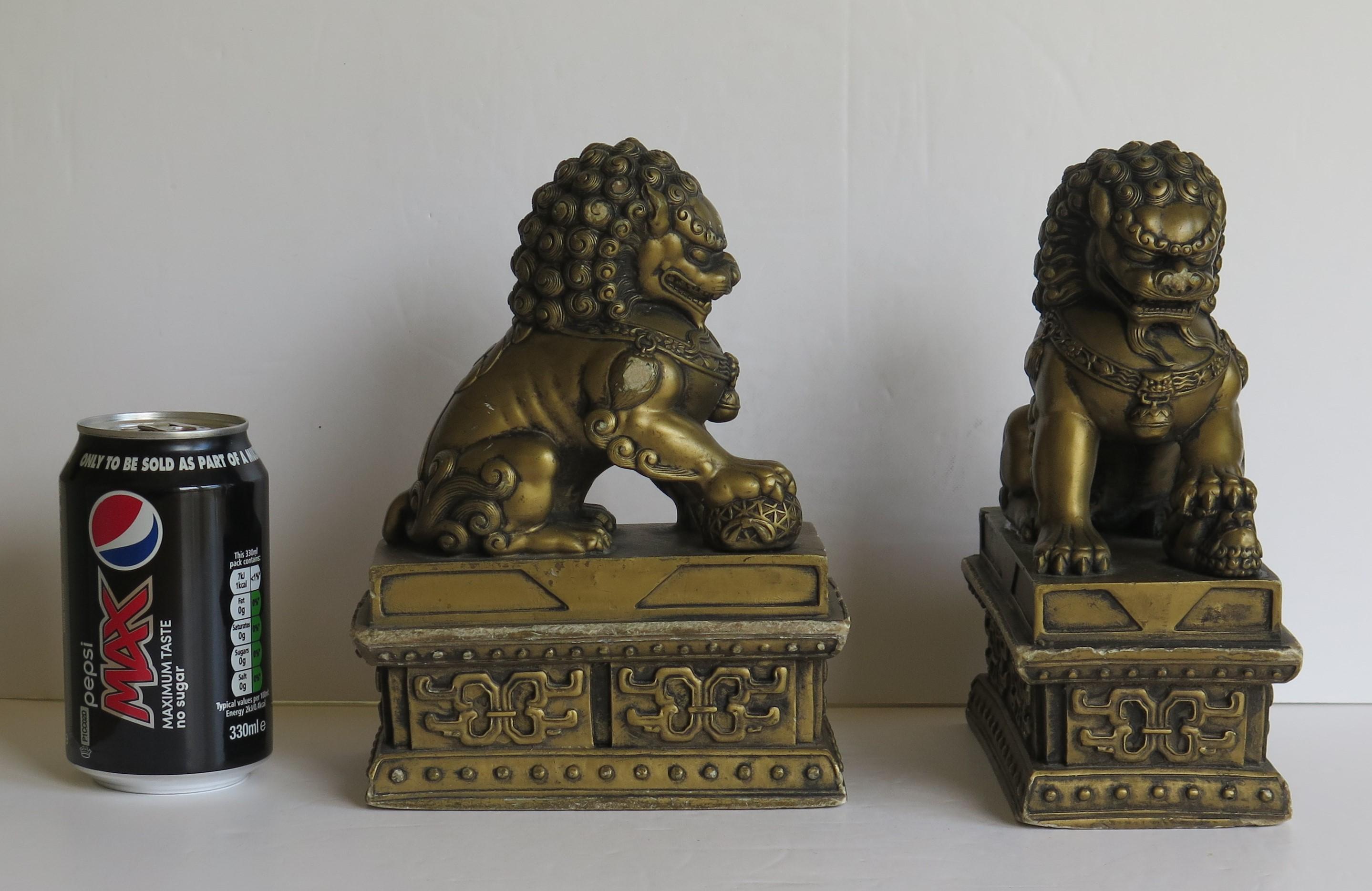 Antique Pair of Chinese Foo Dogs Gilded Stone with Fine Detail Qing 19th Century 14