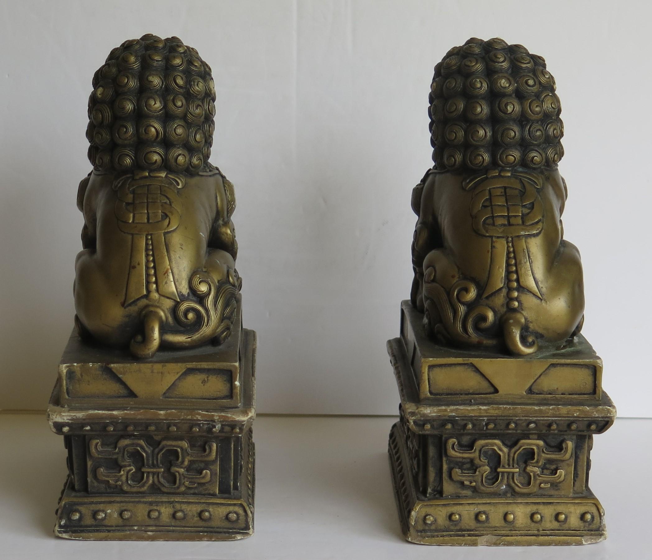 Antique Pair of Chinese Foo Dogs Gilded Stone with Fine Detail Qing 19th Century 4