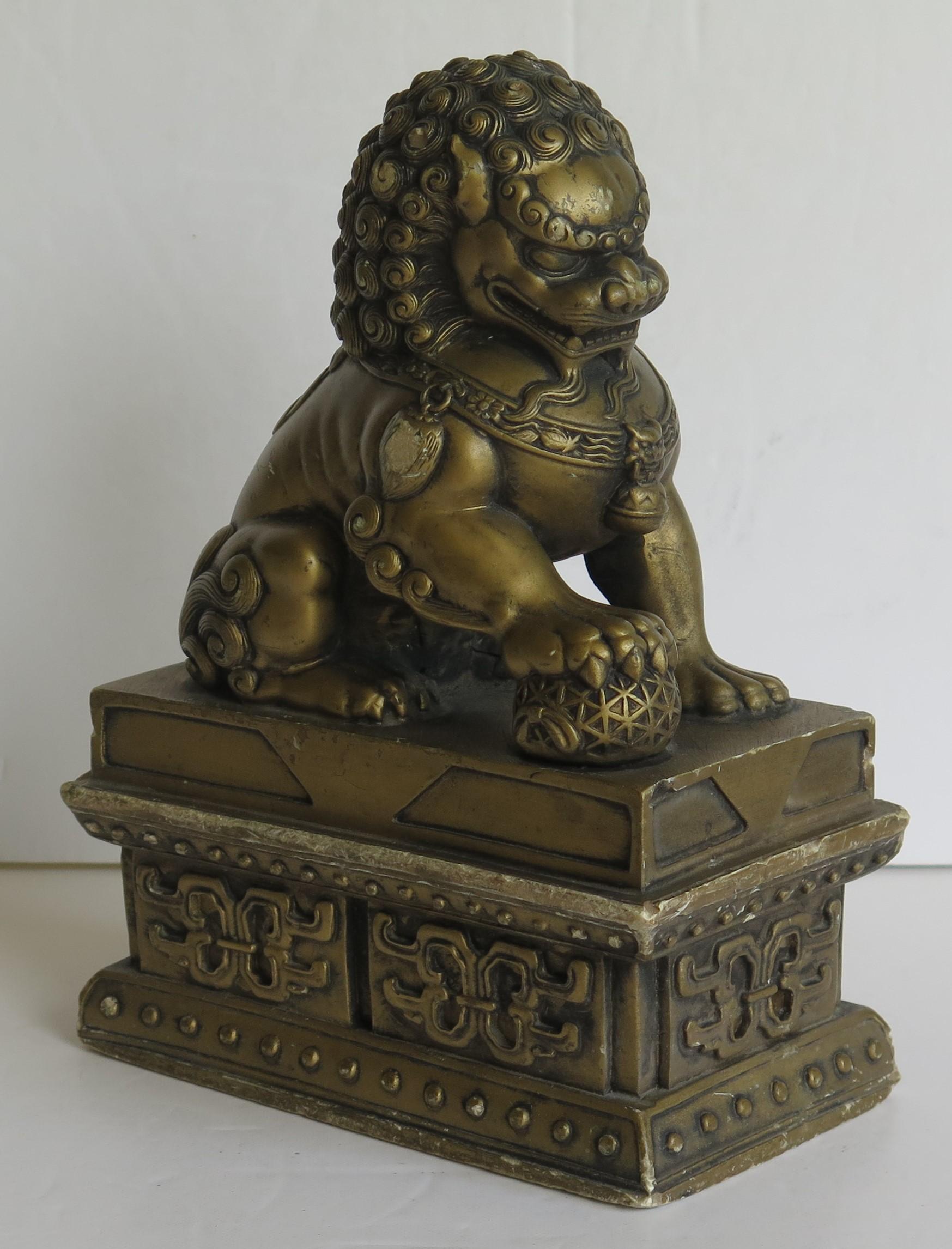 Antique Pair of Chinese Foo Dogs Gilded Stone with Fine Detail Qing 19th Century 5