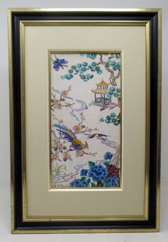Antique Pair of Chinese Hand Embroidered Silk Pictures Panels Irish Interest