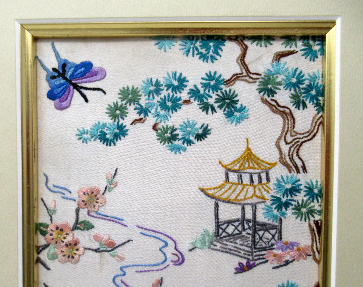 19th Century Antique Pair of Chinese Hand Embroidered Silk Pictures Panels Irish Interest