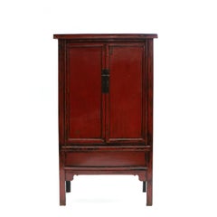 Pair of Chinese Red and Black Lacquer Cabinets