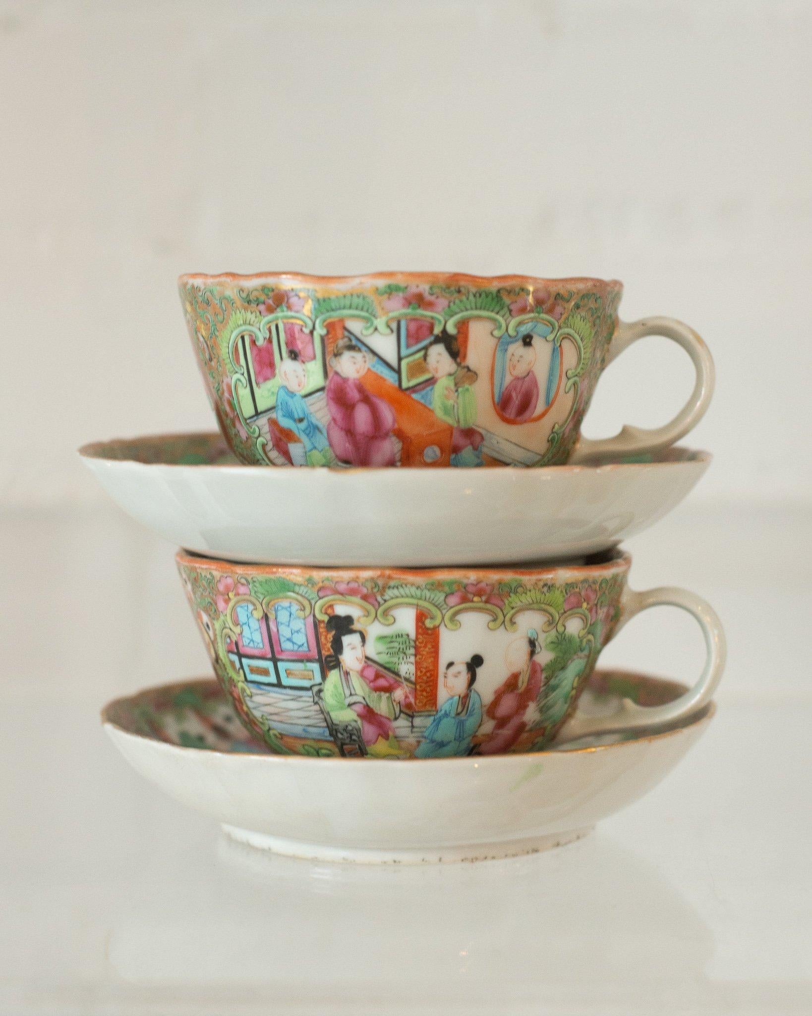 The practice of drinking tea is an institution in Asian Culture. Bring this ancient tradition into the modern day with our antique Chinese rose medallion teacups and saucers. Perfect for afternoon tea with your friends, these elegant pairs of