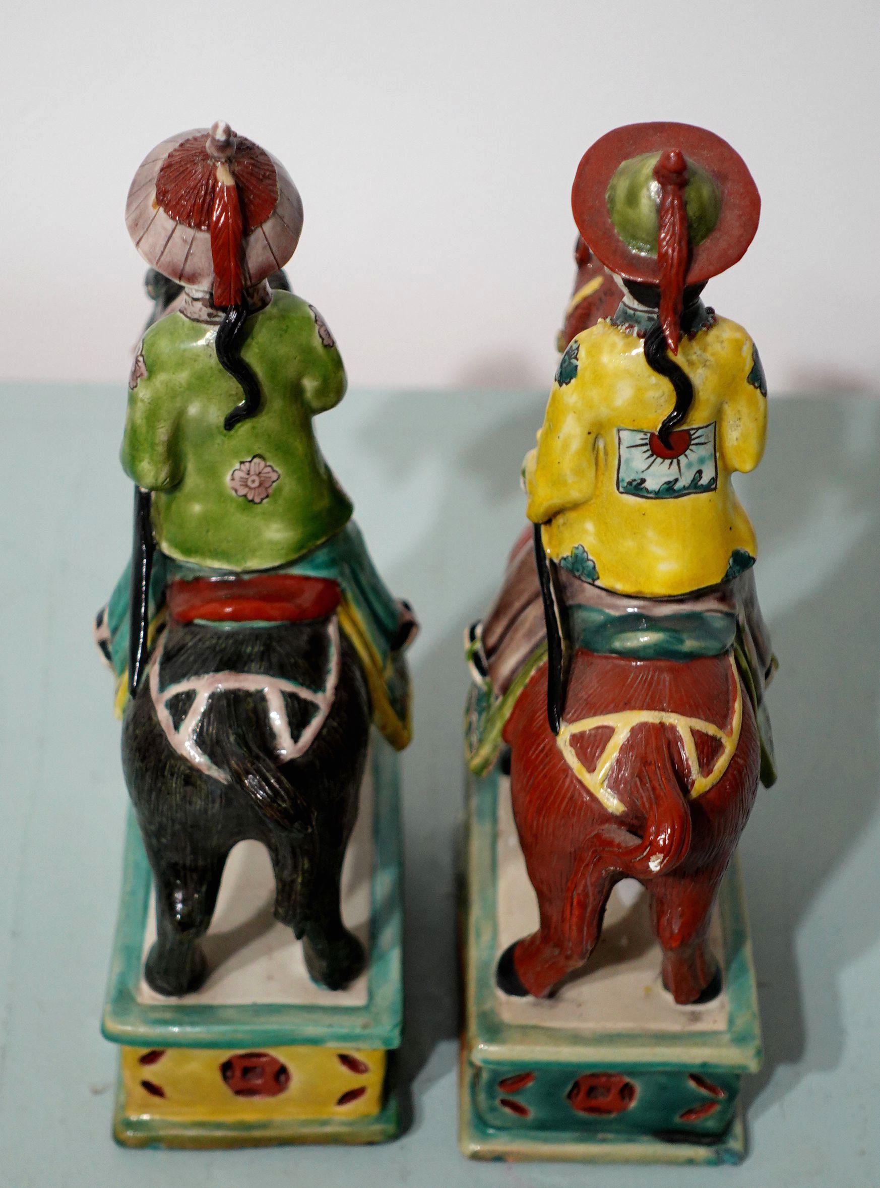 Antique Pair of Chinese Su Sanci Glazed Horse Figure and Men, 19th Century For Sale 9
