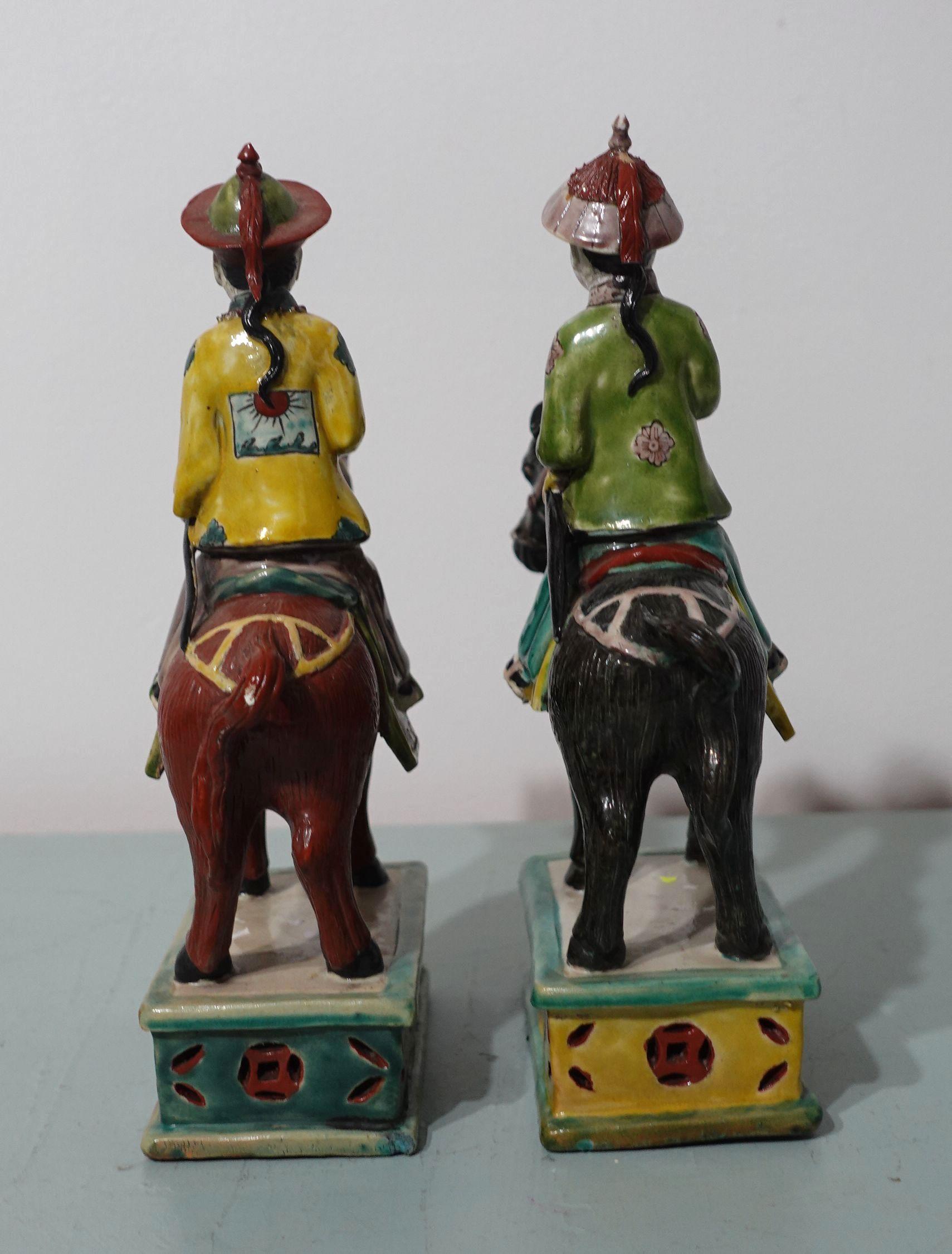 Antique Pair of Chinese Su Sanci Glazed Horse Figure and Men, 19th Century In Good Condition For Sale In Norton, MA