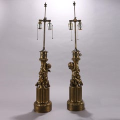 Antique Pair of Classical Bronzed Figural Cherub Dual Light Table Lamp Bases